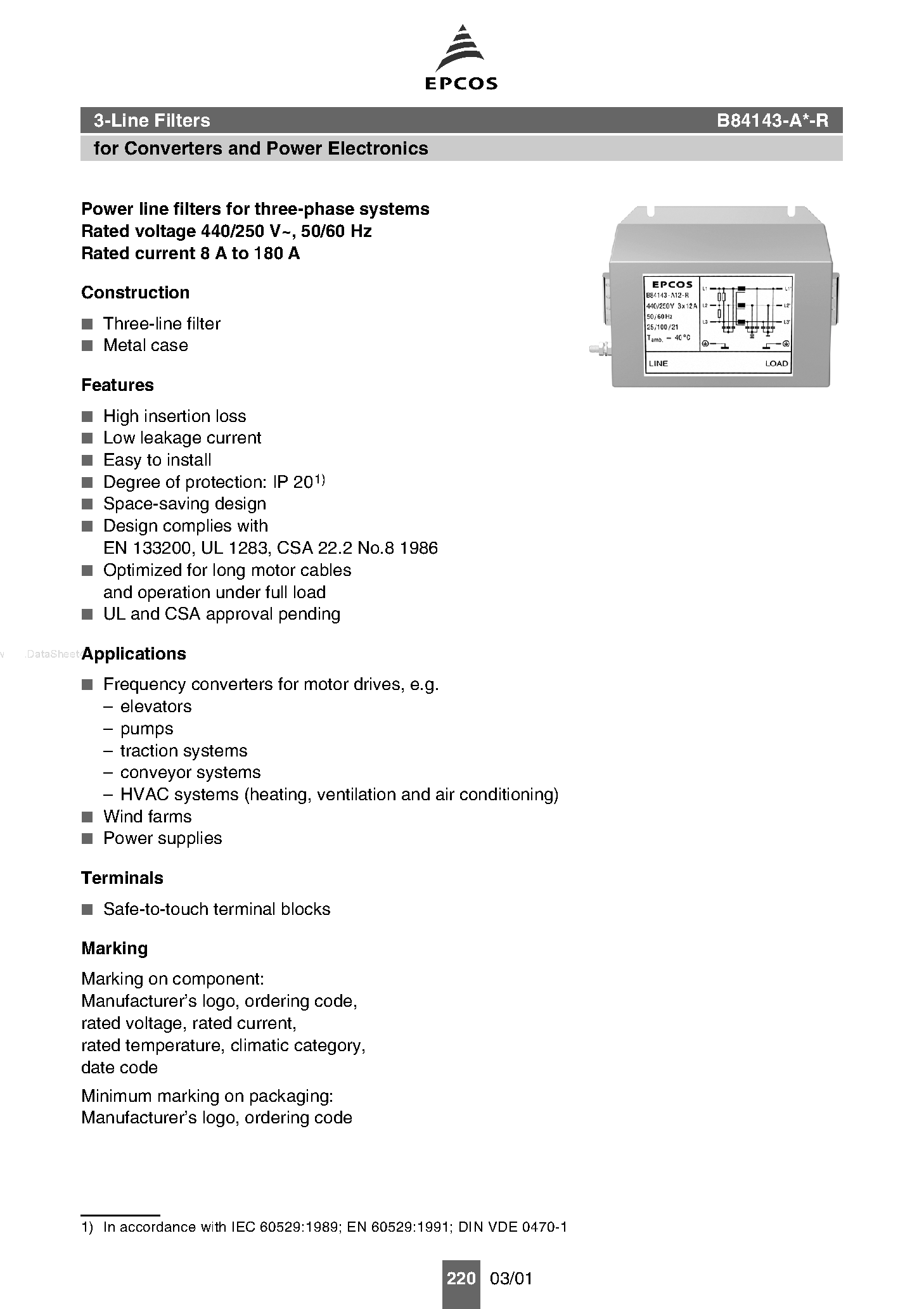 Datasheet B84143-A - 3-Line Filters page 1