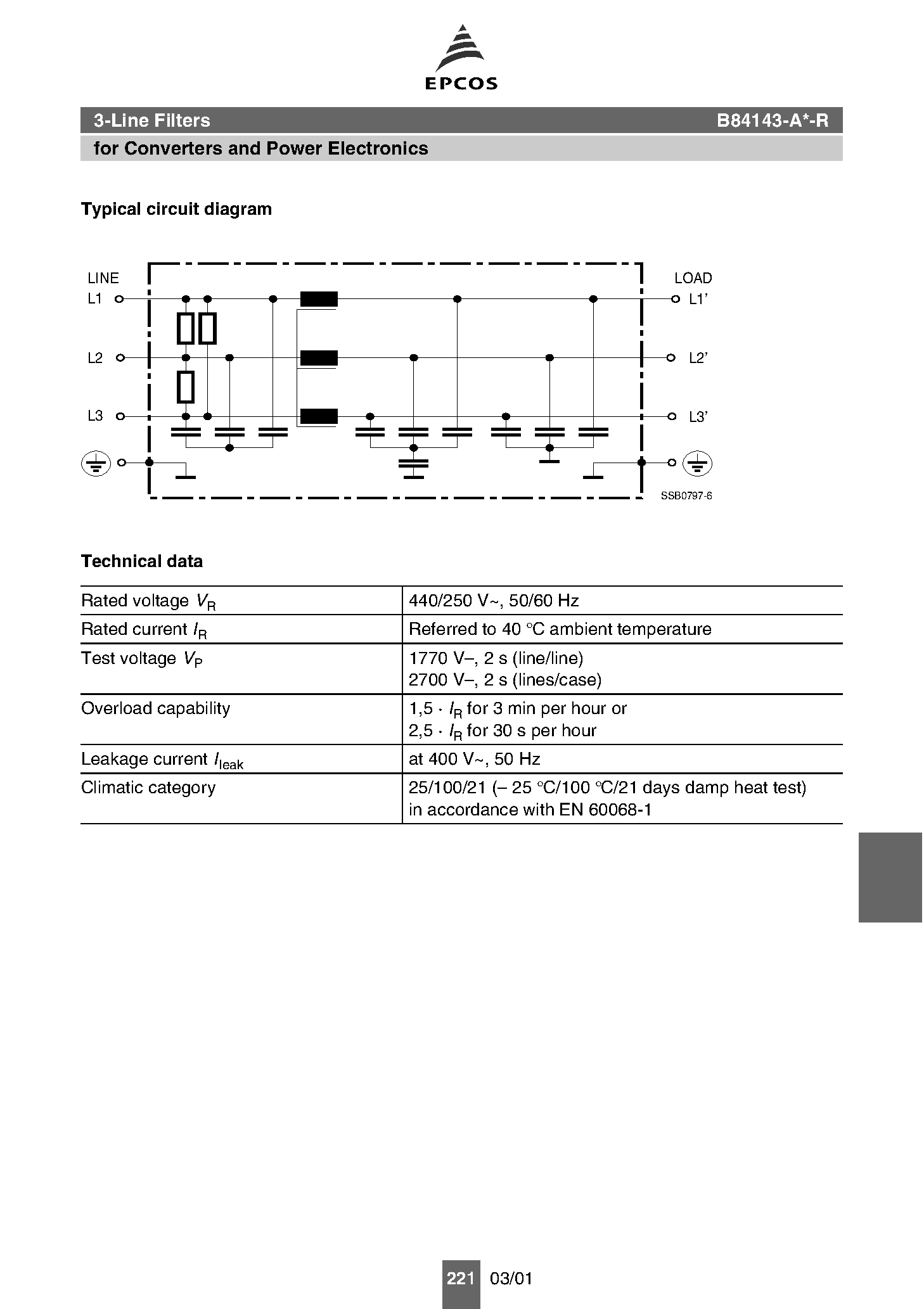 Datasheet B84143-A - 3-Line Filters page 2