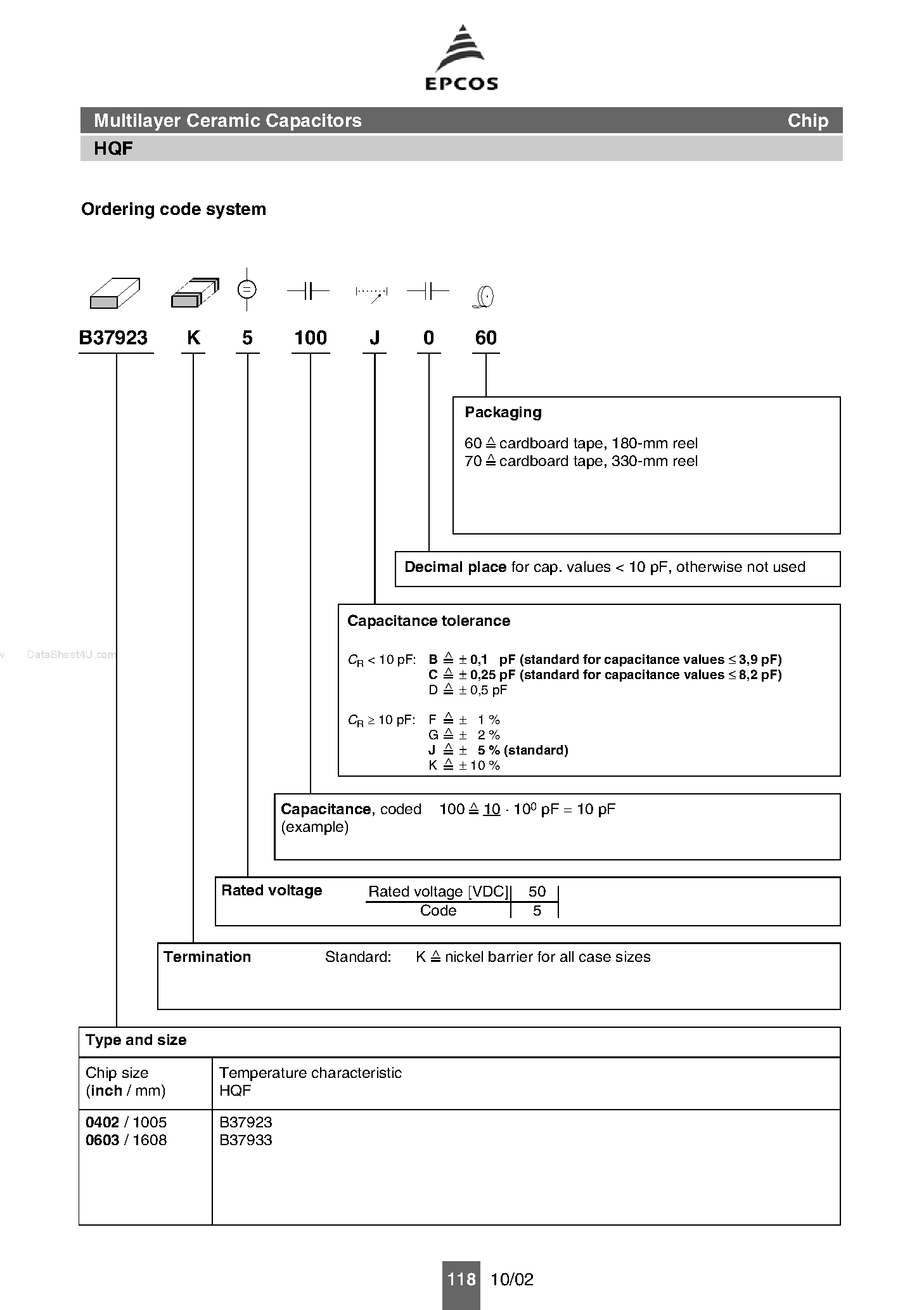 Даташит B37923 - (B37923 / B37933) Ultra-low ESR and high Q factor страница 1