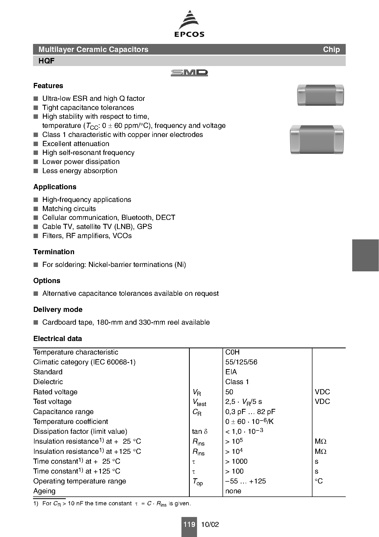 Даташит B37923 - (B37923 / B37933) Ultra-low ESR and high Q factor страница 2