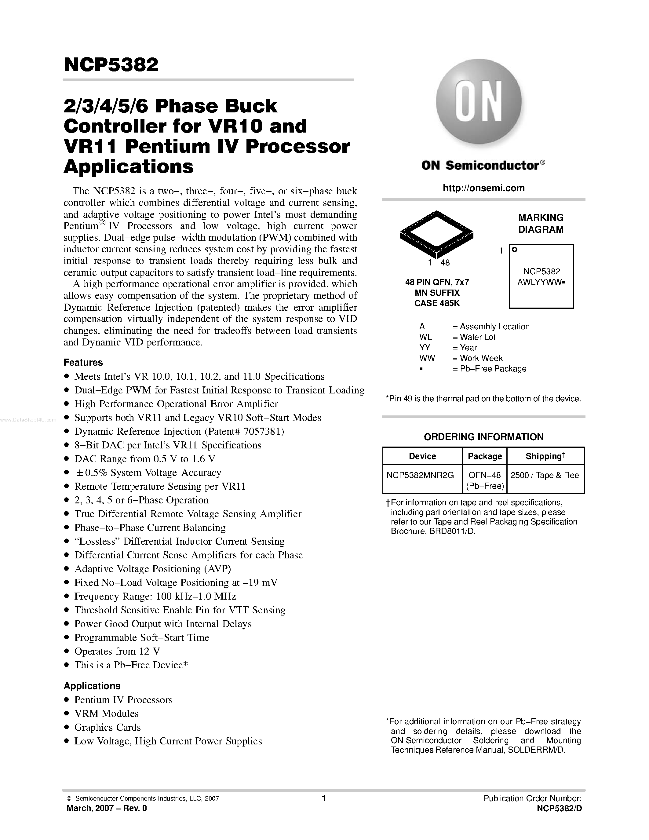 Даташит NCP5382 - 2/3/4/5/6 Phase Buck Controller страница 1