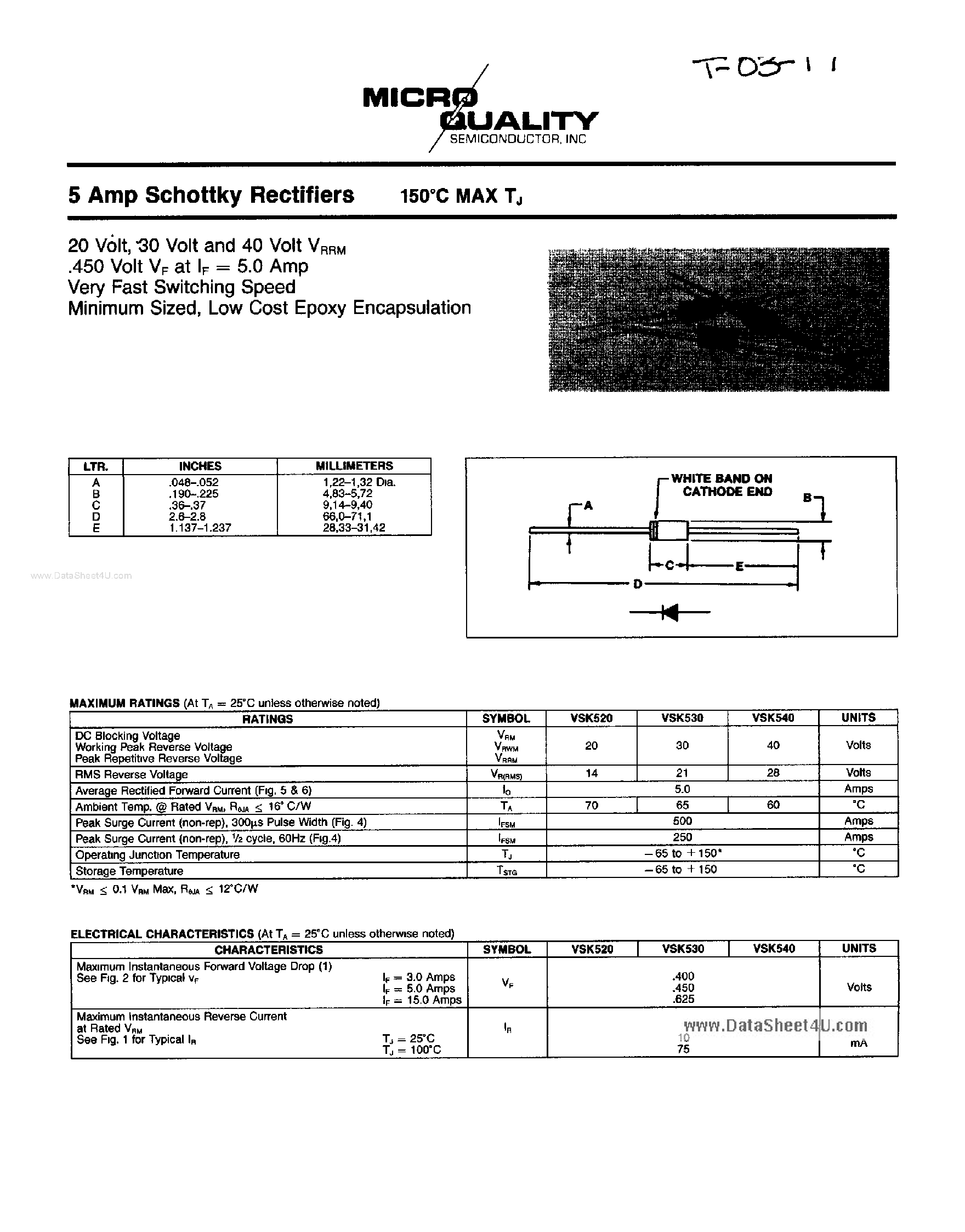 Datasheet VSK520 - (VSK520 - VSK540) 5A Schottky Rectifiers page 1