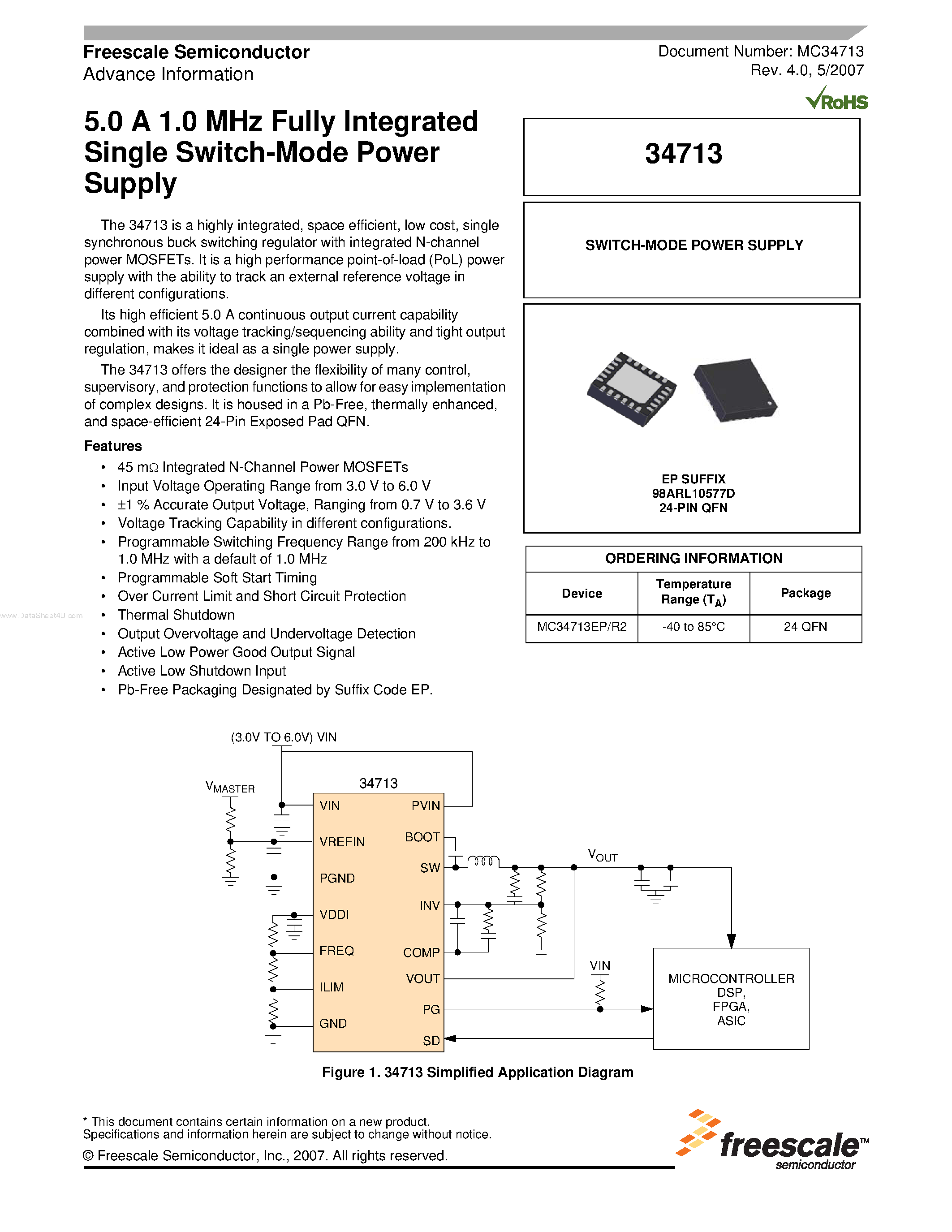 Даташит MC34713 - Fully Integrated Single Switch-Mode Power Supply страница 1