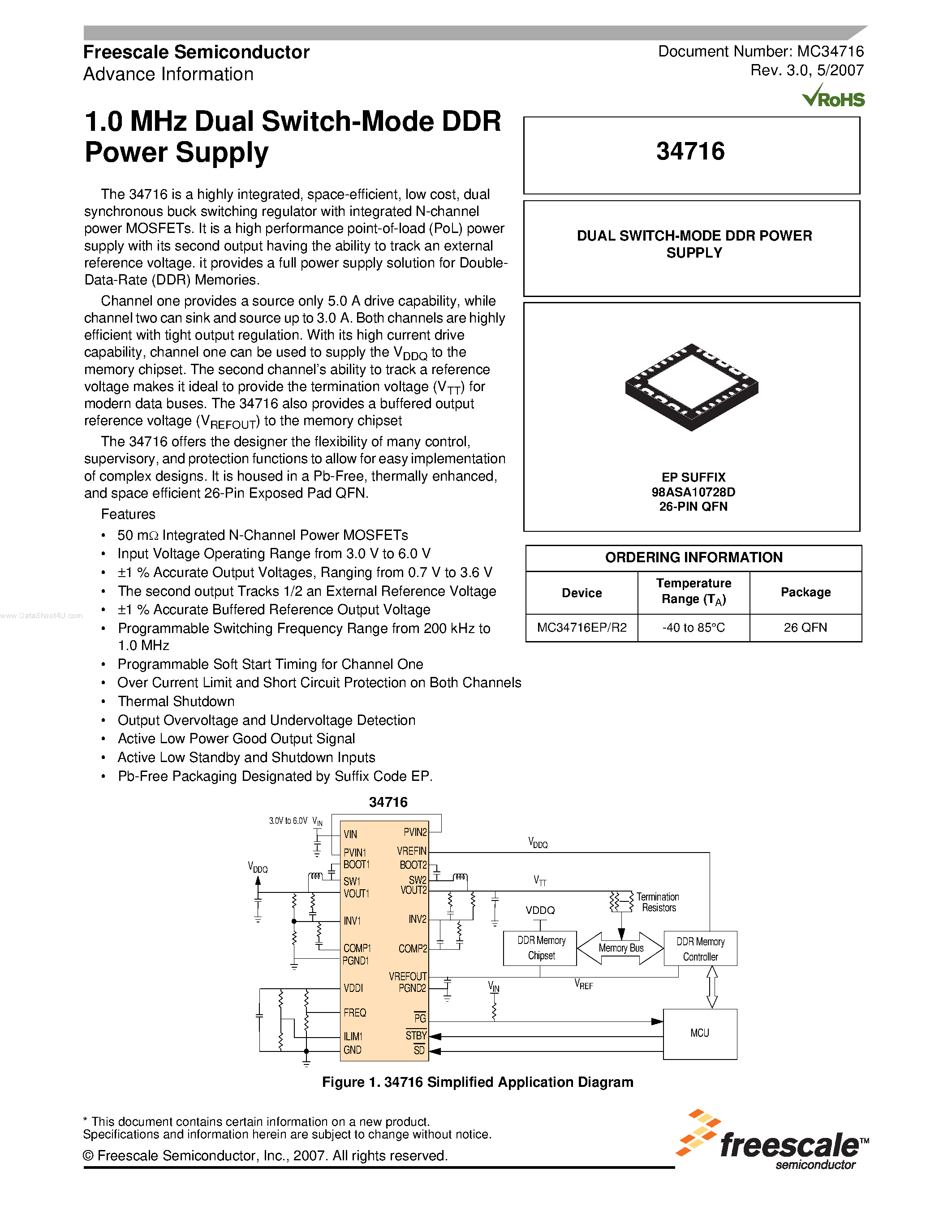 Даташит MC34716 - Dual Switch-Mode DDR Power Supply страница 1