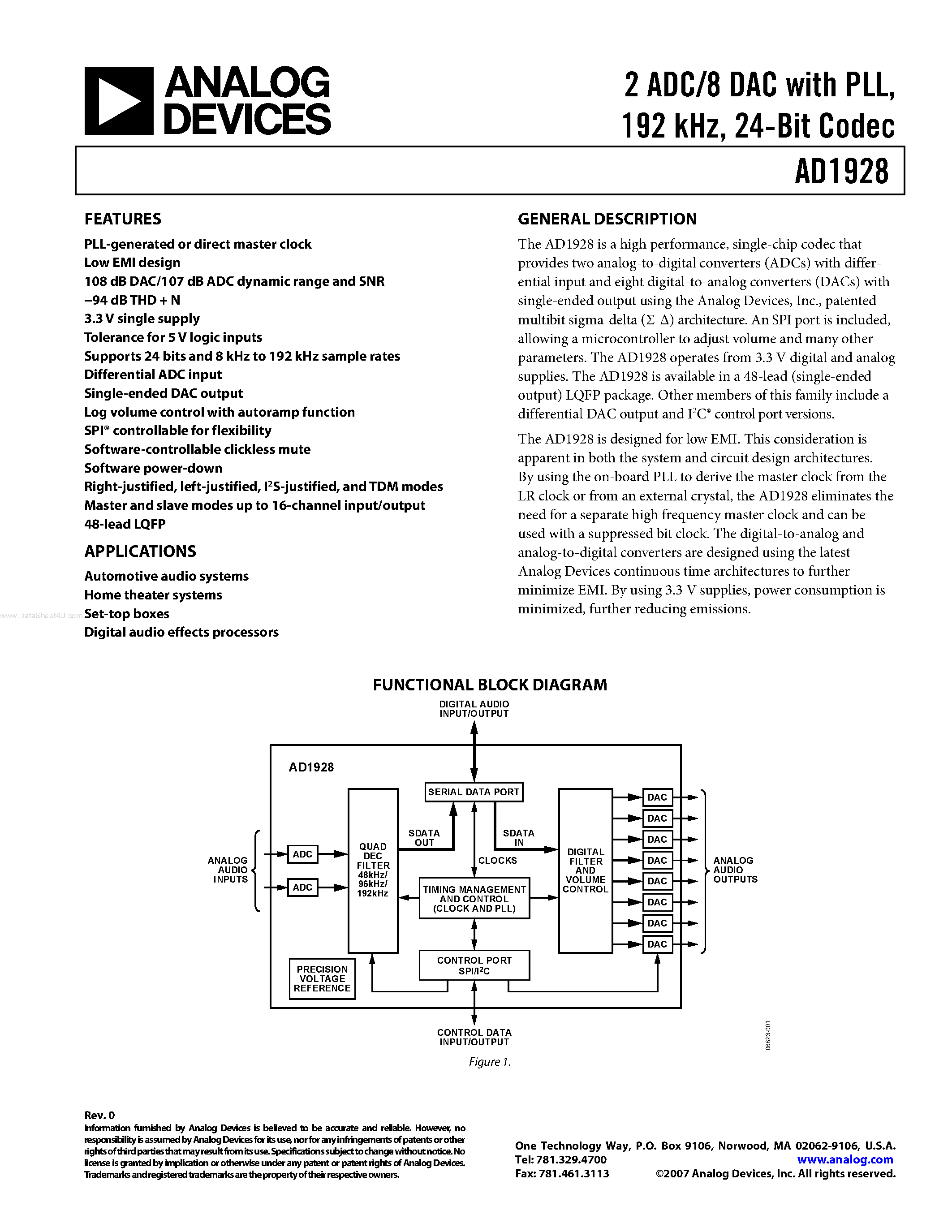 Даташит AD1928 - 2 ADC/8 DAC страница 1