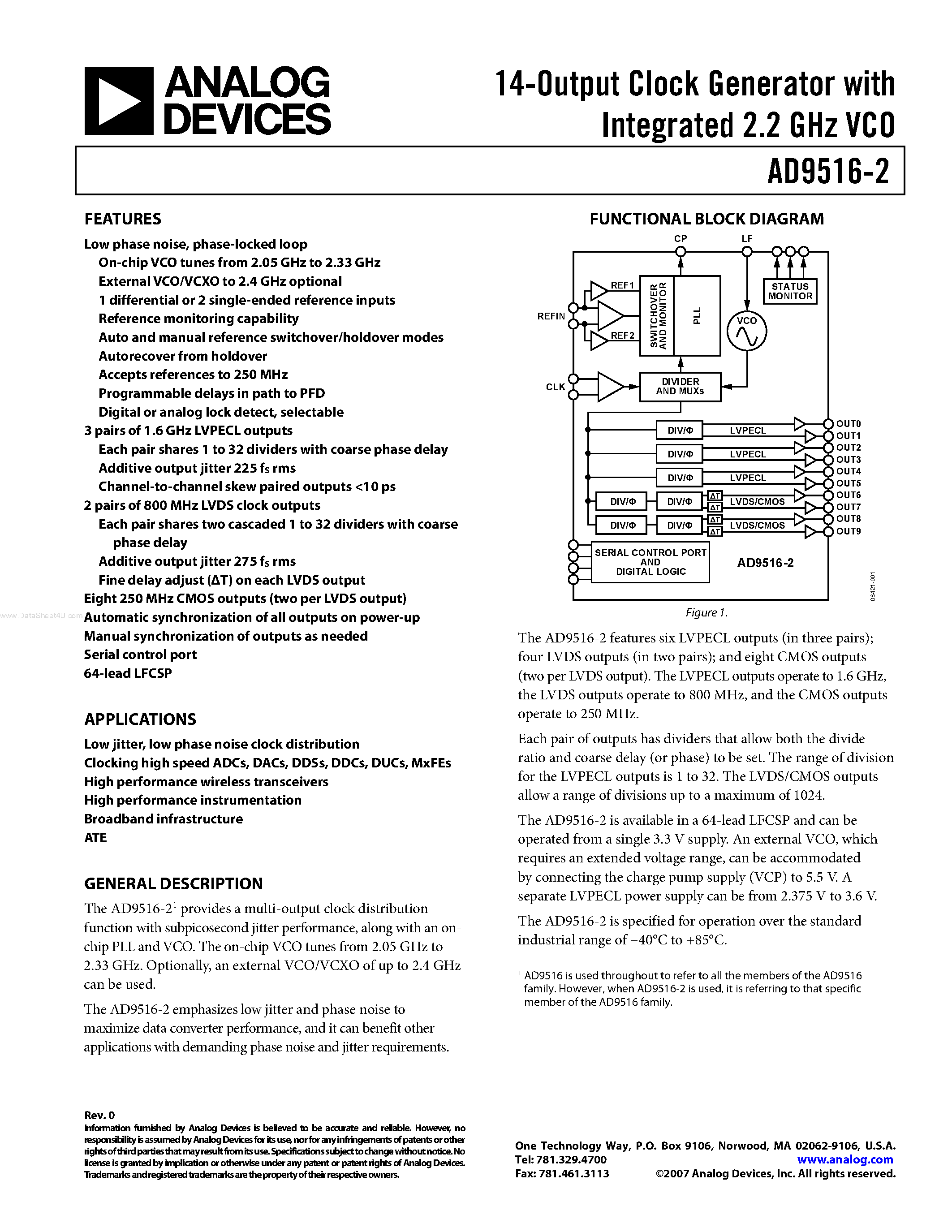 Datasheet AD9516-2 - 14-Output Clock Generator page 1