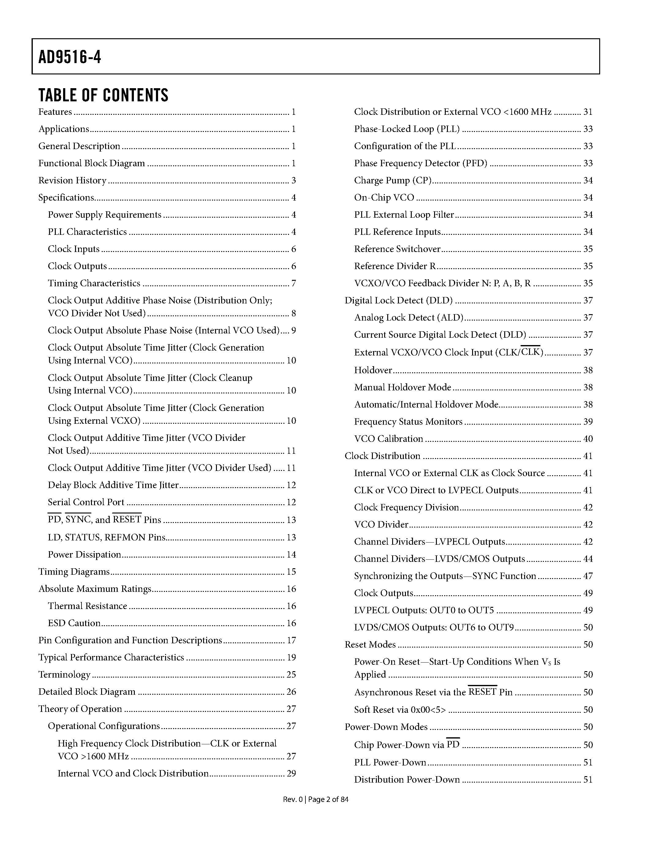 Datasheet AD9516-4 - 14-Output Clock Generator page 2