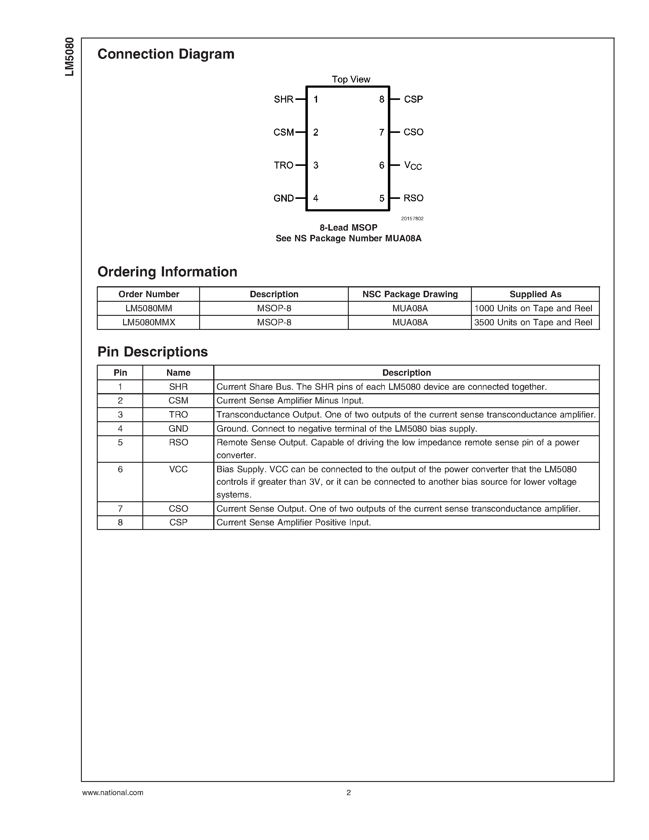 Datasheet LM5080 - Modular Current Sharing Controller page 2