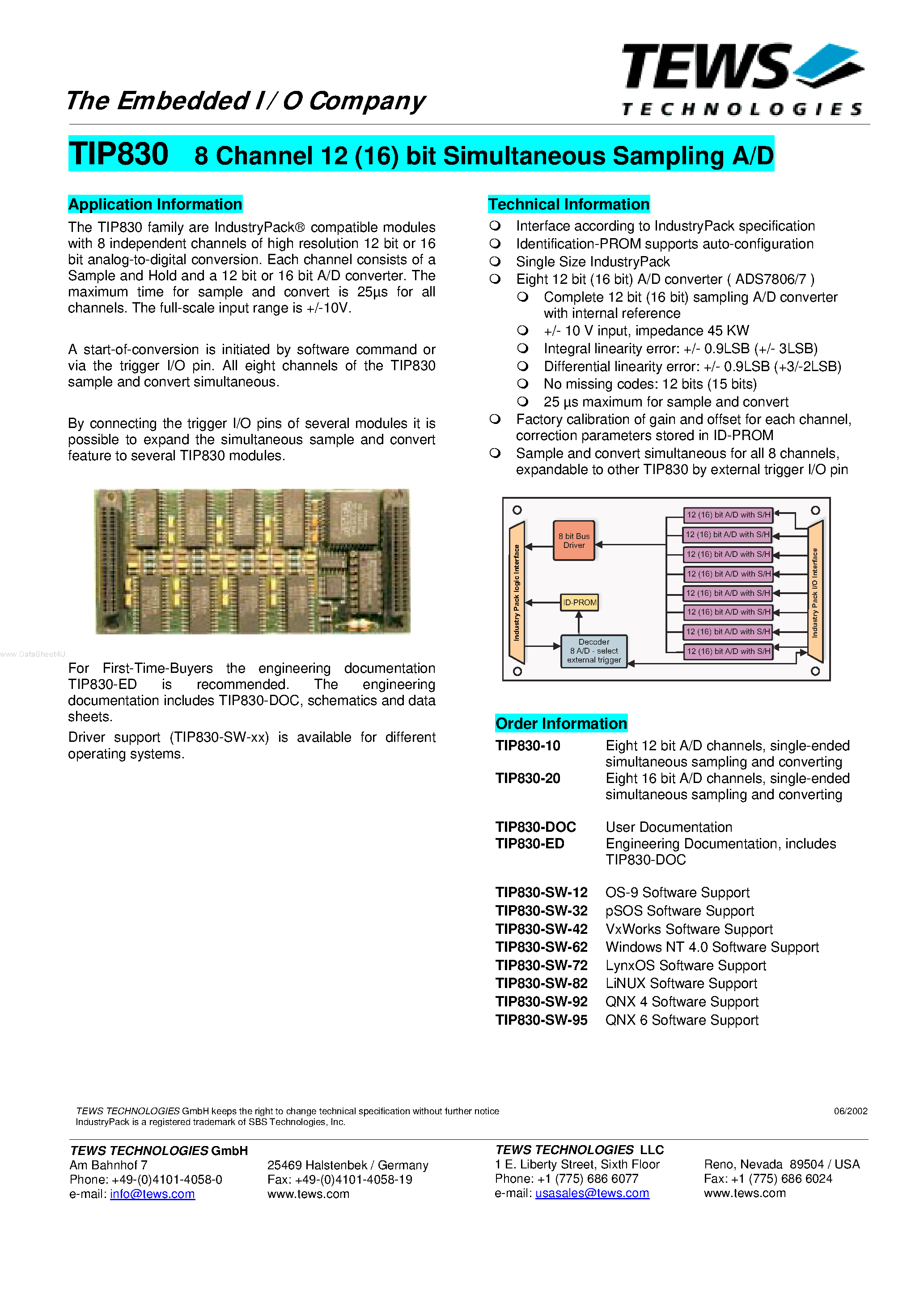 Даташит TIP830 - 8 Channel 12 (16) bit Simultaneous Sampling A/D страница 1