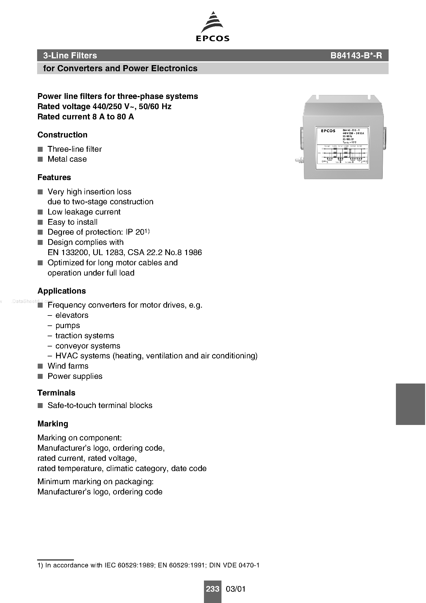 Datasheet B84143-Bx-R - 3-Line Filters page 1