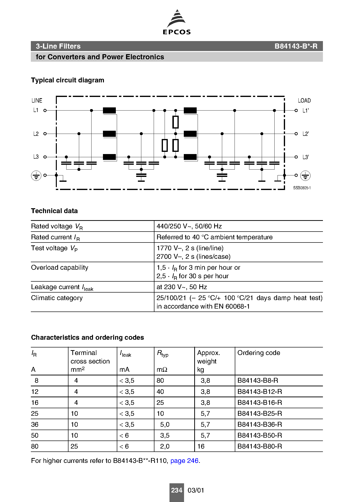 Datasheet B84143-Bx-R - 3-Line Filters page 2