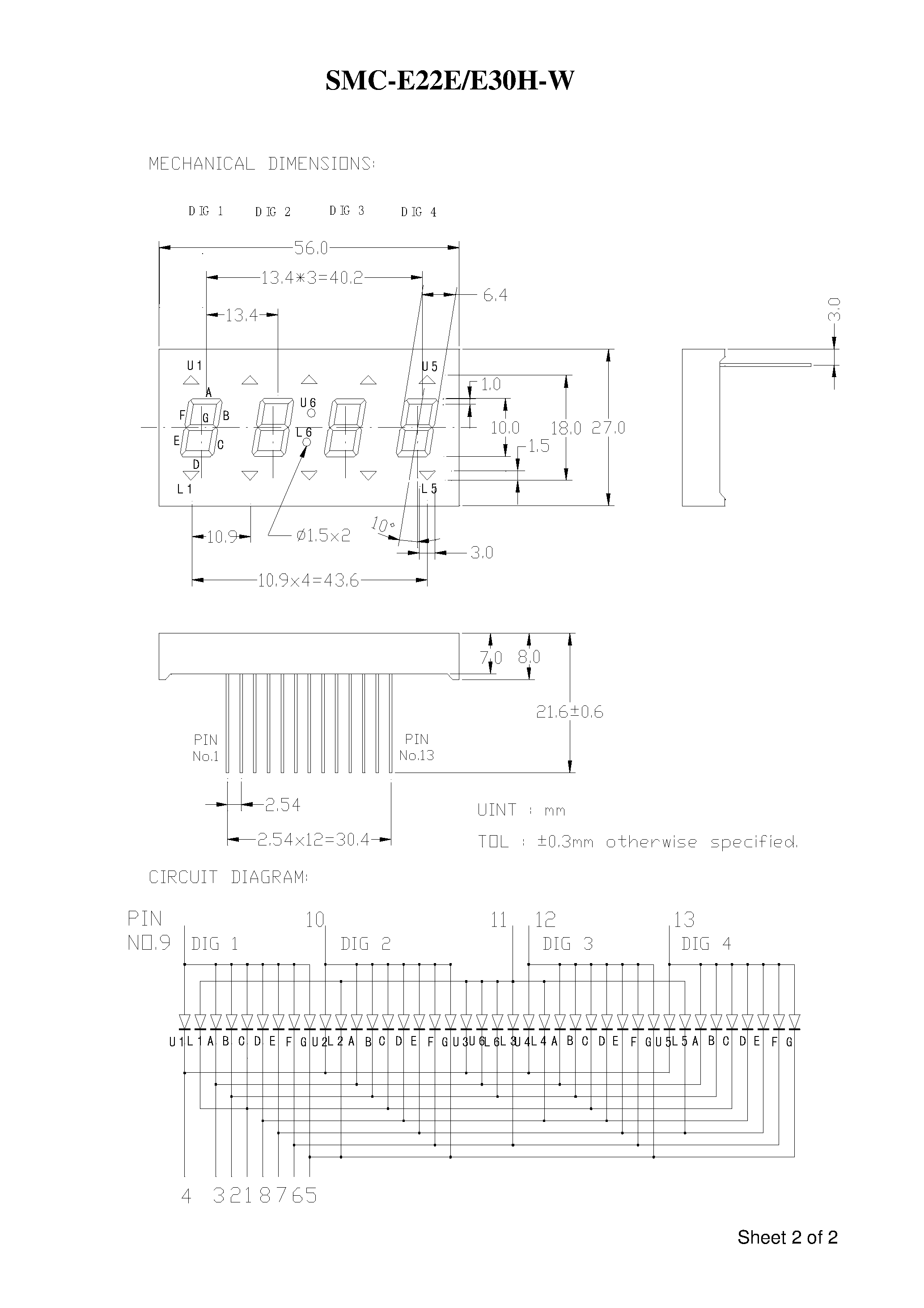 Даташит SMC-E30H-W - 4 DIGIT INDICATOR DISPLAY страница 2