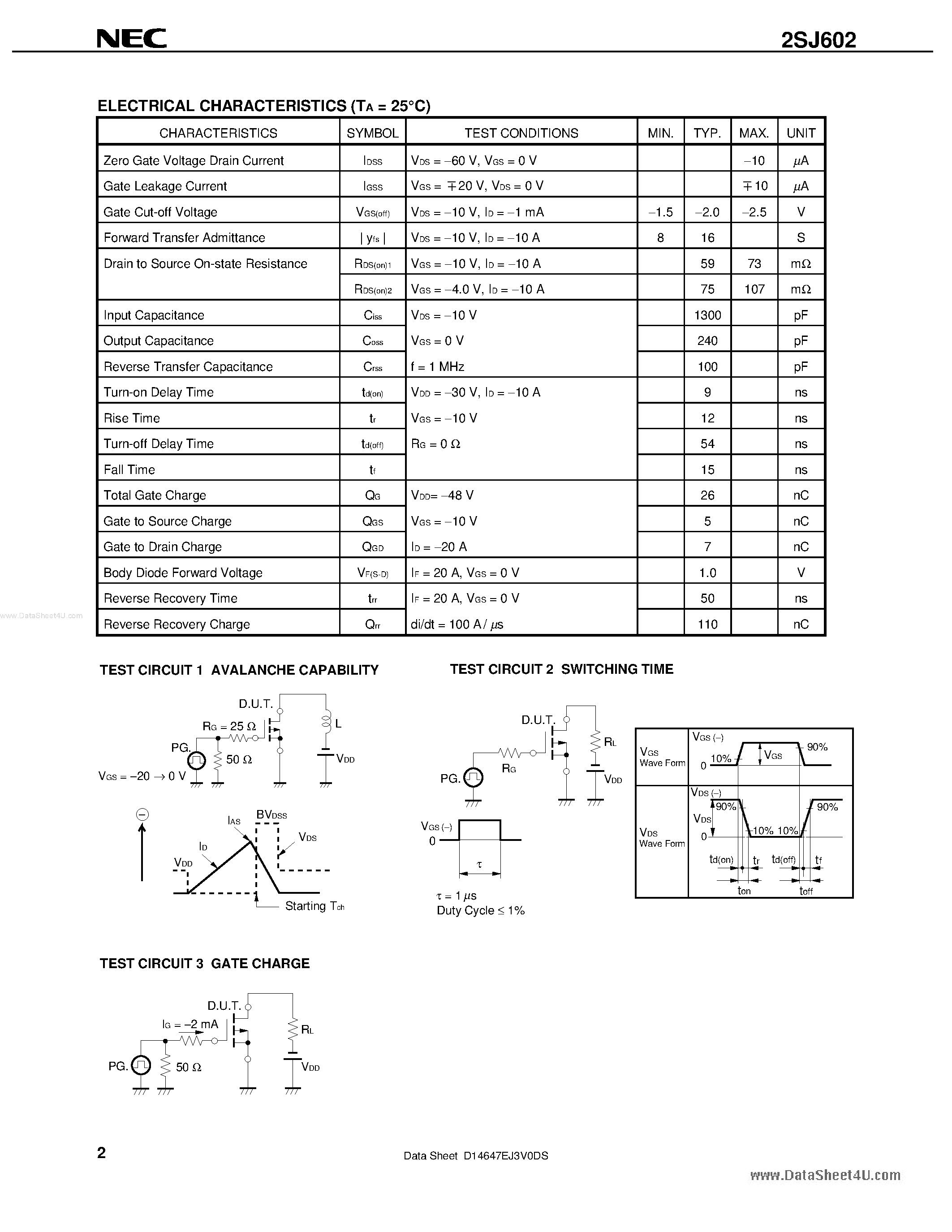 Datasheet 2SJ602 - MOS FIELD EFFECT TRANSISTOR page 2