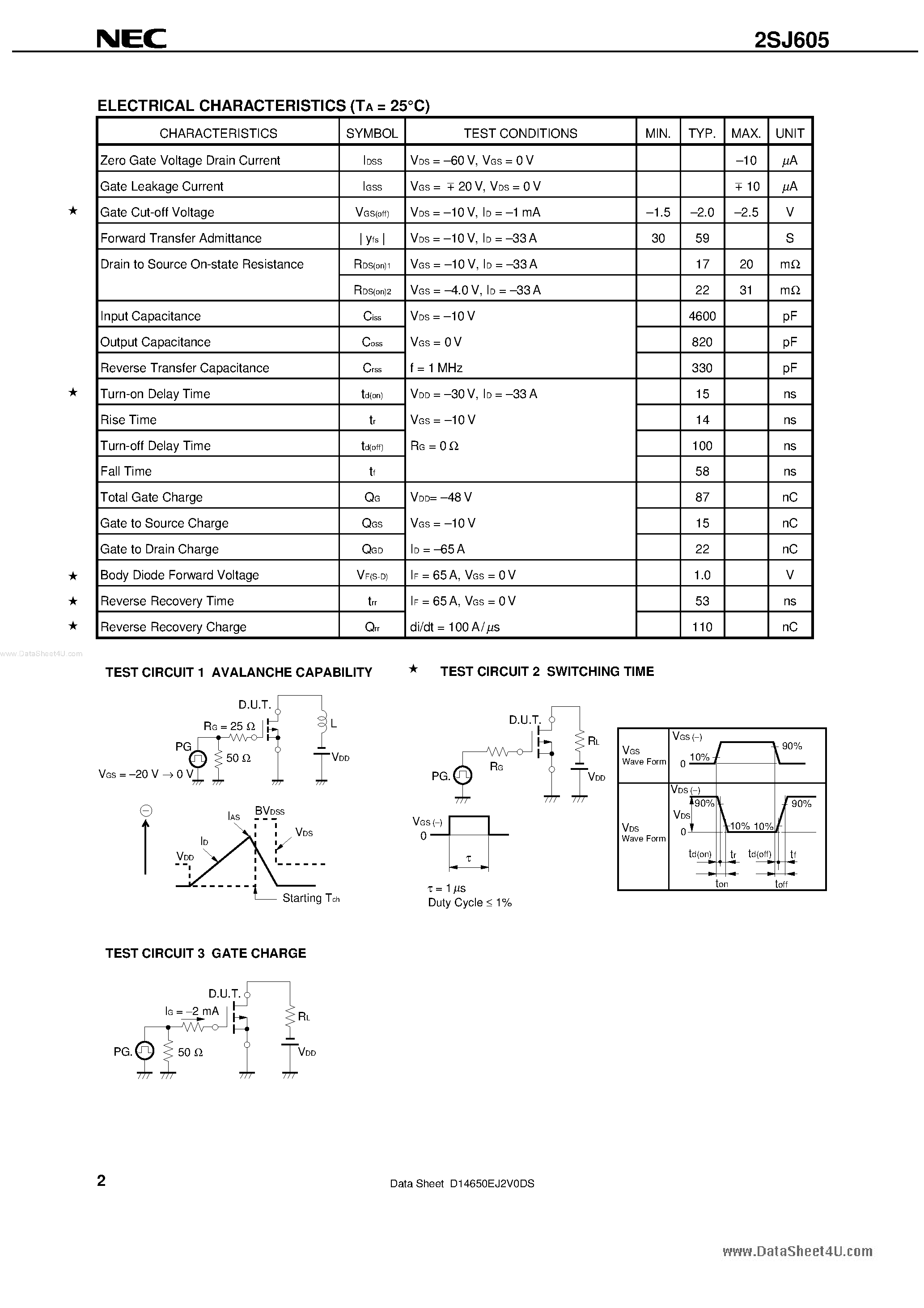 Datasheet 2SJ605 - MOS FIELD EFFECT TRANSISTOR page 2