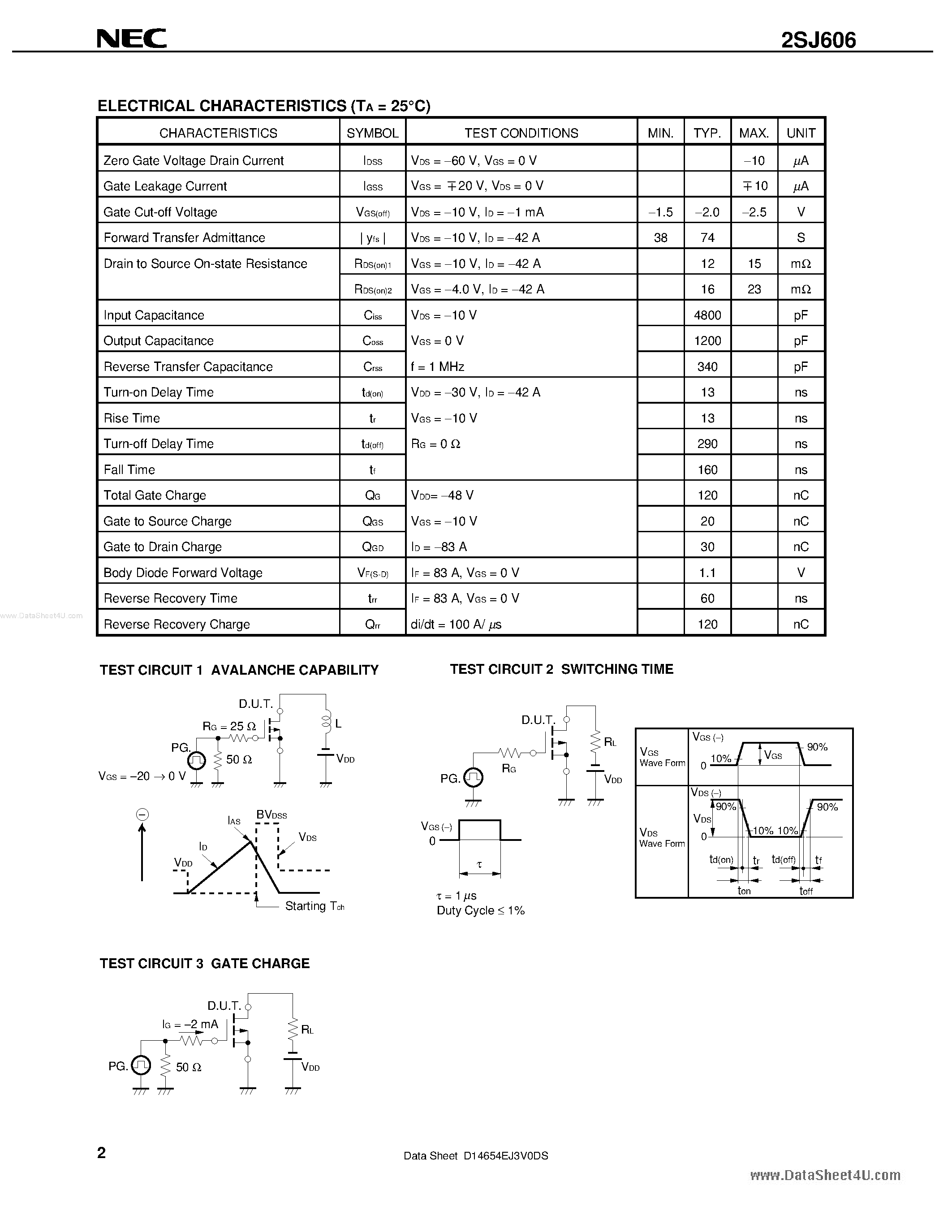 Datasheet 2SJ606 - MOS FIELD EFFECT TRANSISTOR page 2