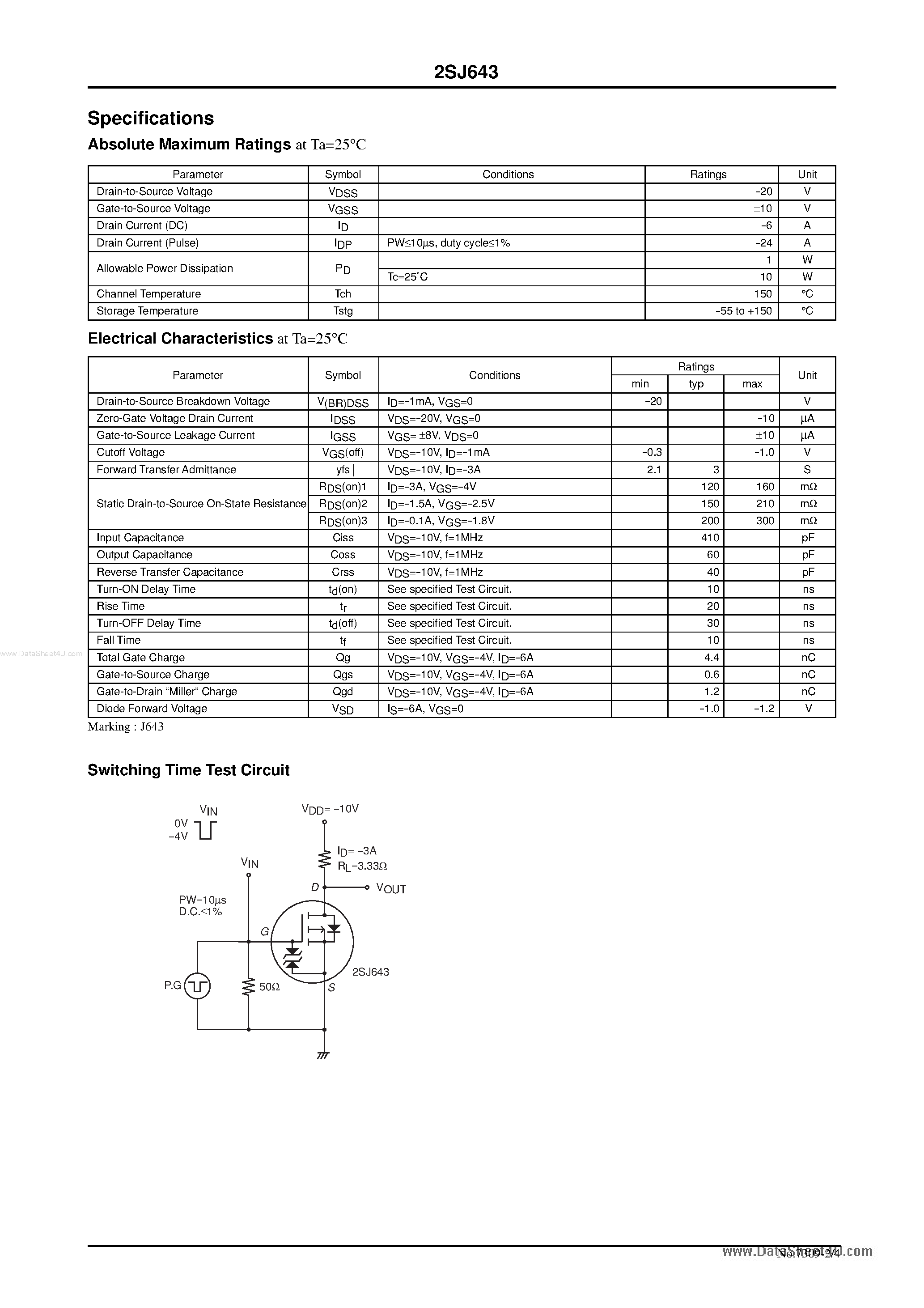 Datasheet 2SJ643 - P CHANNEL MOS SILICON TRANSISTOR page 2