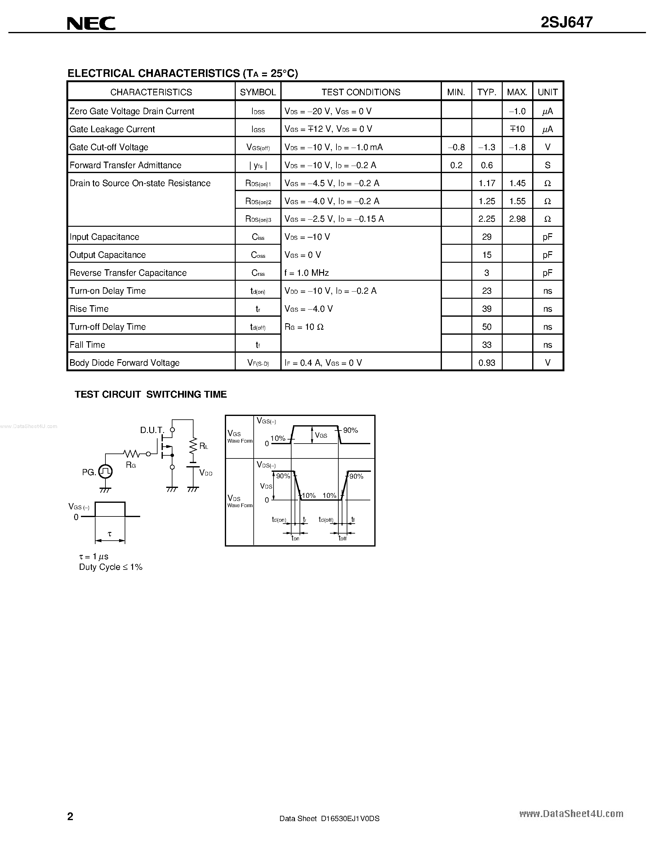 Datasheet 2SJ647 - MOS FIELD EFFECT TRANSISTOR page 2