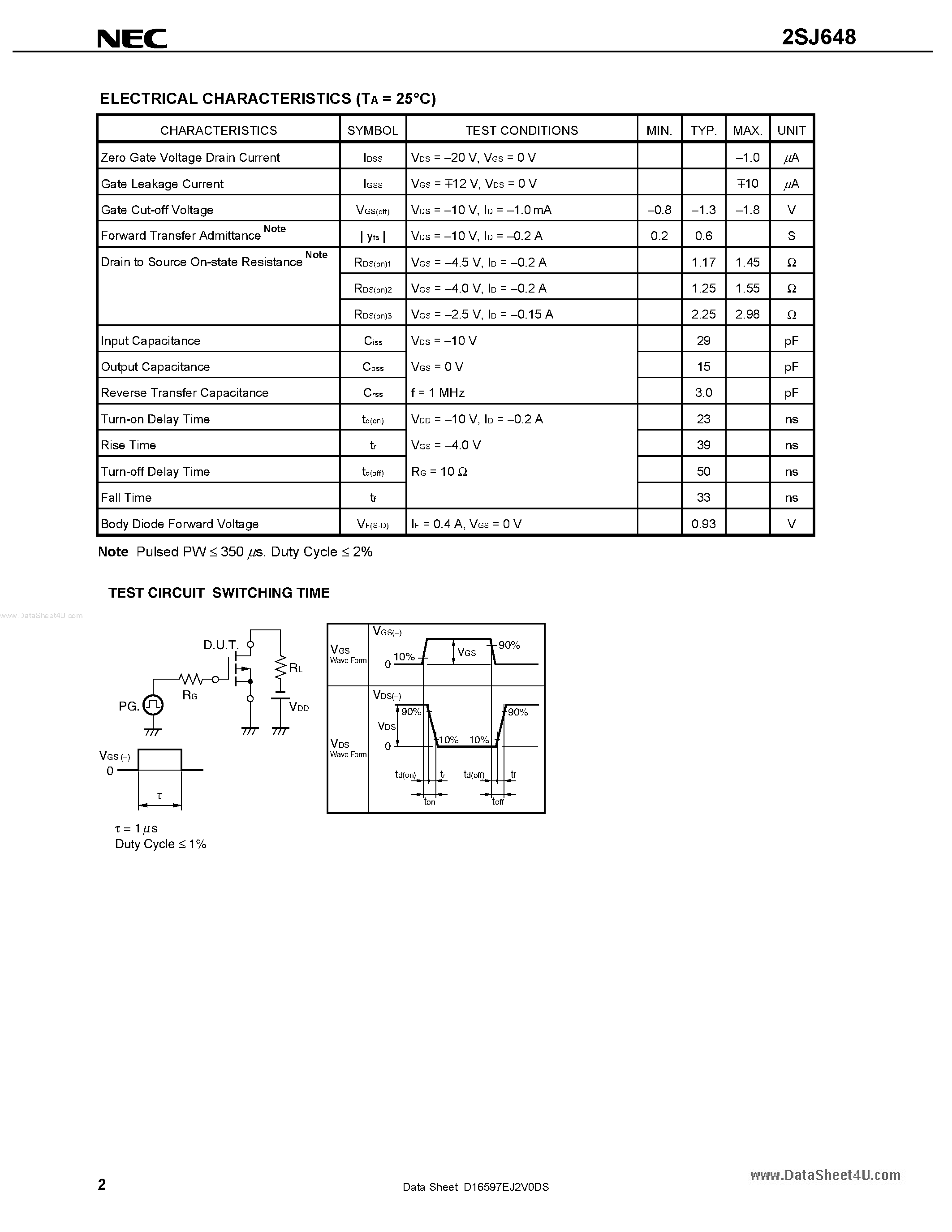 Datasheet 2SJ648 - MOS FIELD EFFECT TRANSISTOR page 2