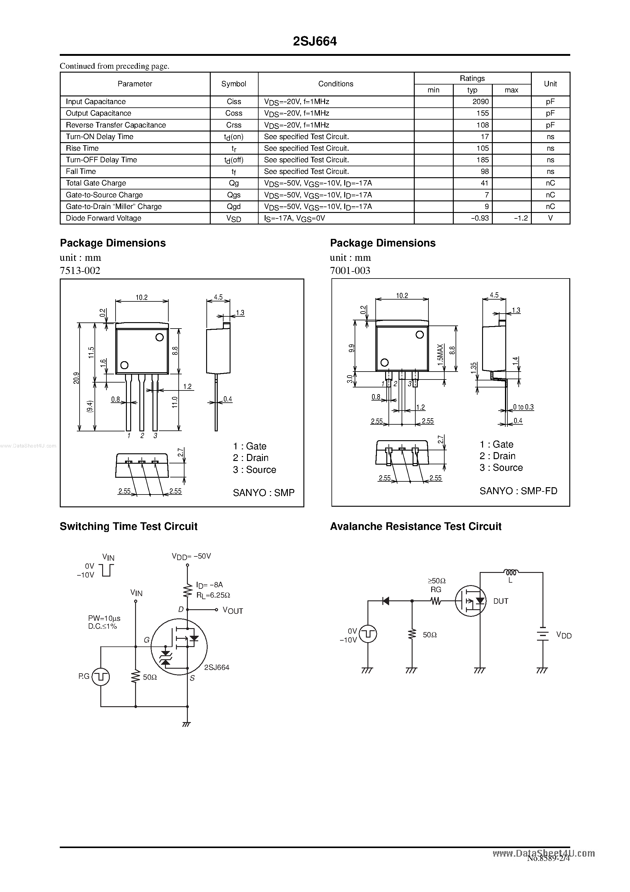 Datasheet 2SJ664 - General-Purpose Switching Device page 2