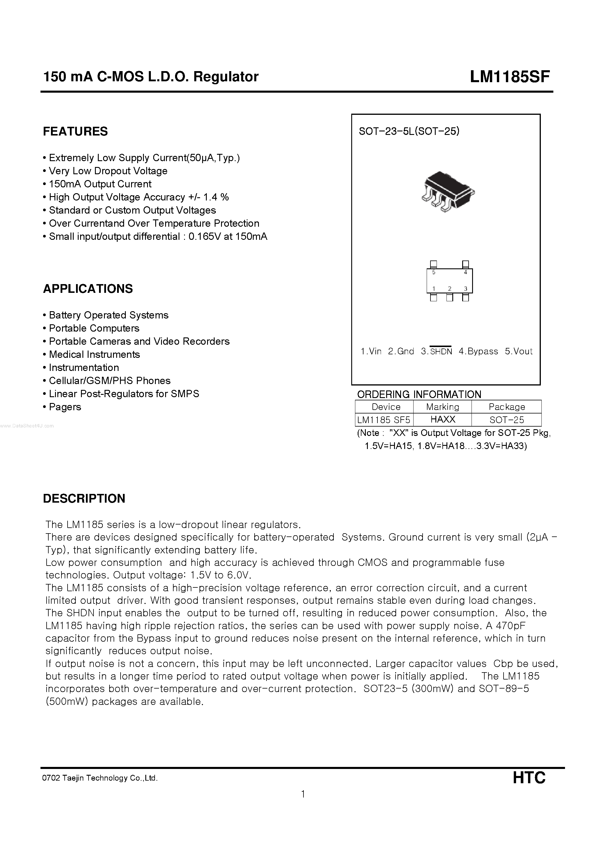 Datasheet LM1185SF - C-MOS L.D.O. Regulator page 1