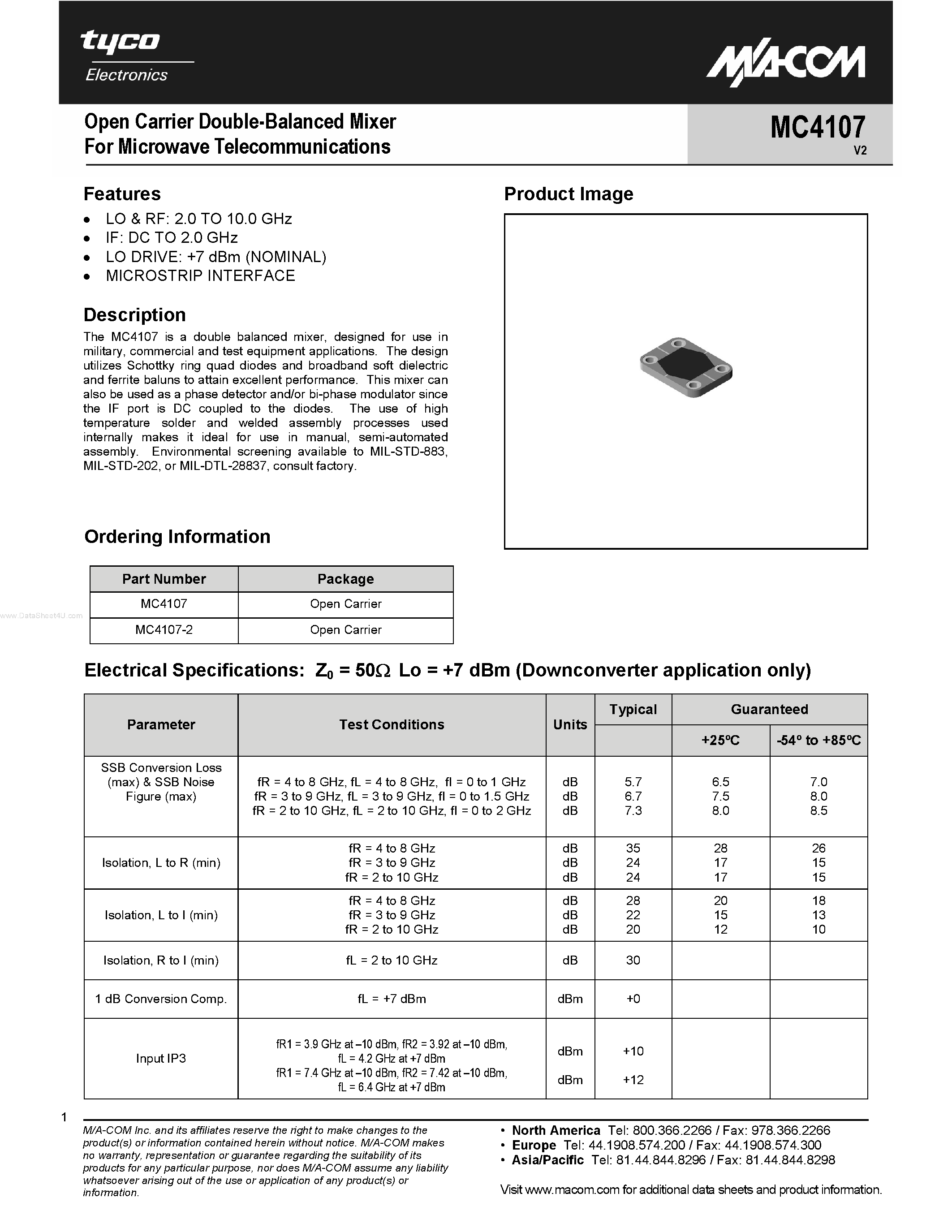 Datasheet MC4107 - Open Carrier Double-Balanced Mixer page 1