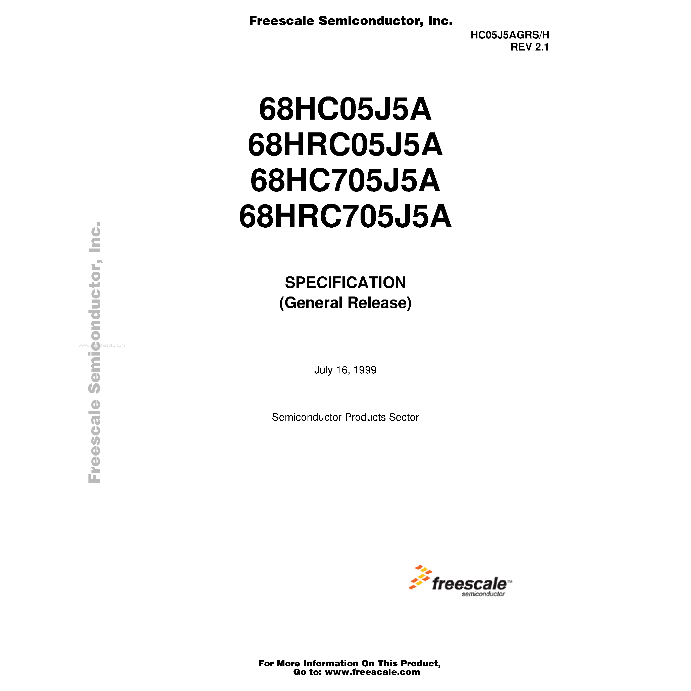 Datasheet MC68HC05J5A - (MC68Hxx05J5A) 8-bit microcontroller units page 1