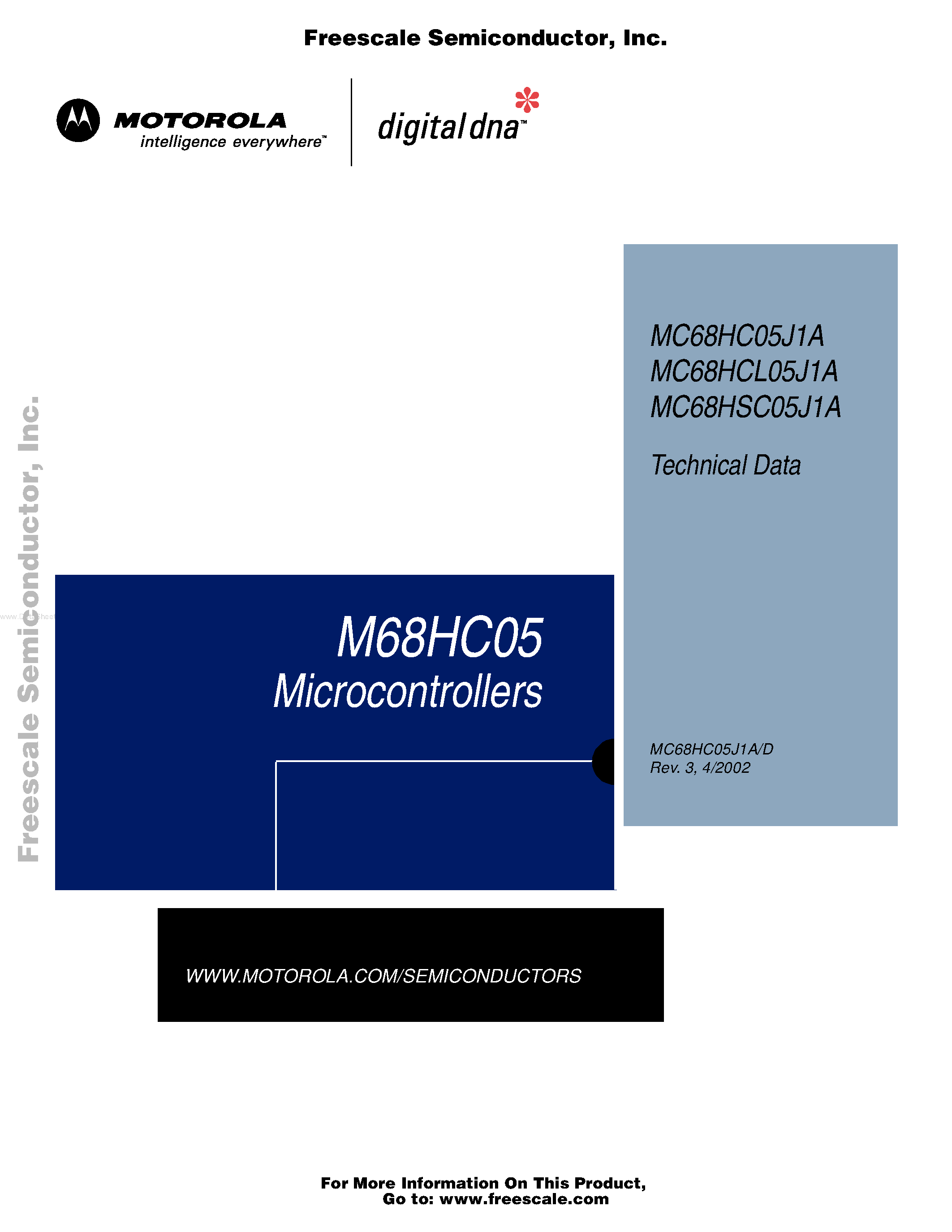 Datasheet MC68HC05J1A - (MC68HxC05J1A) HCMOS MICROCONTROLLER UNIT page 1