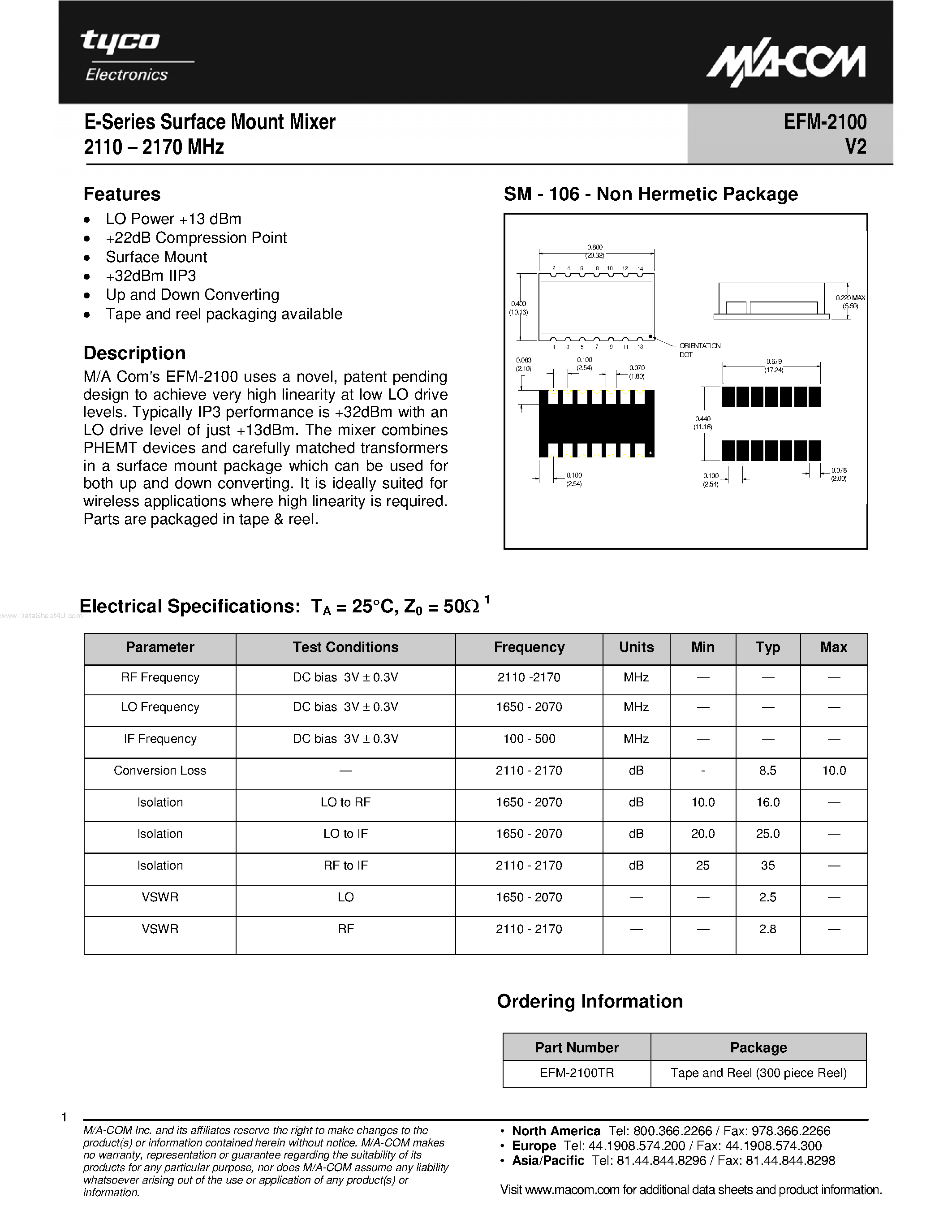 Datasheet EFM-2100 - E-Series Surface Mount Mixer page 1