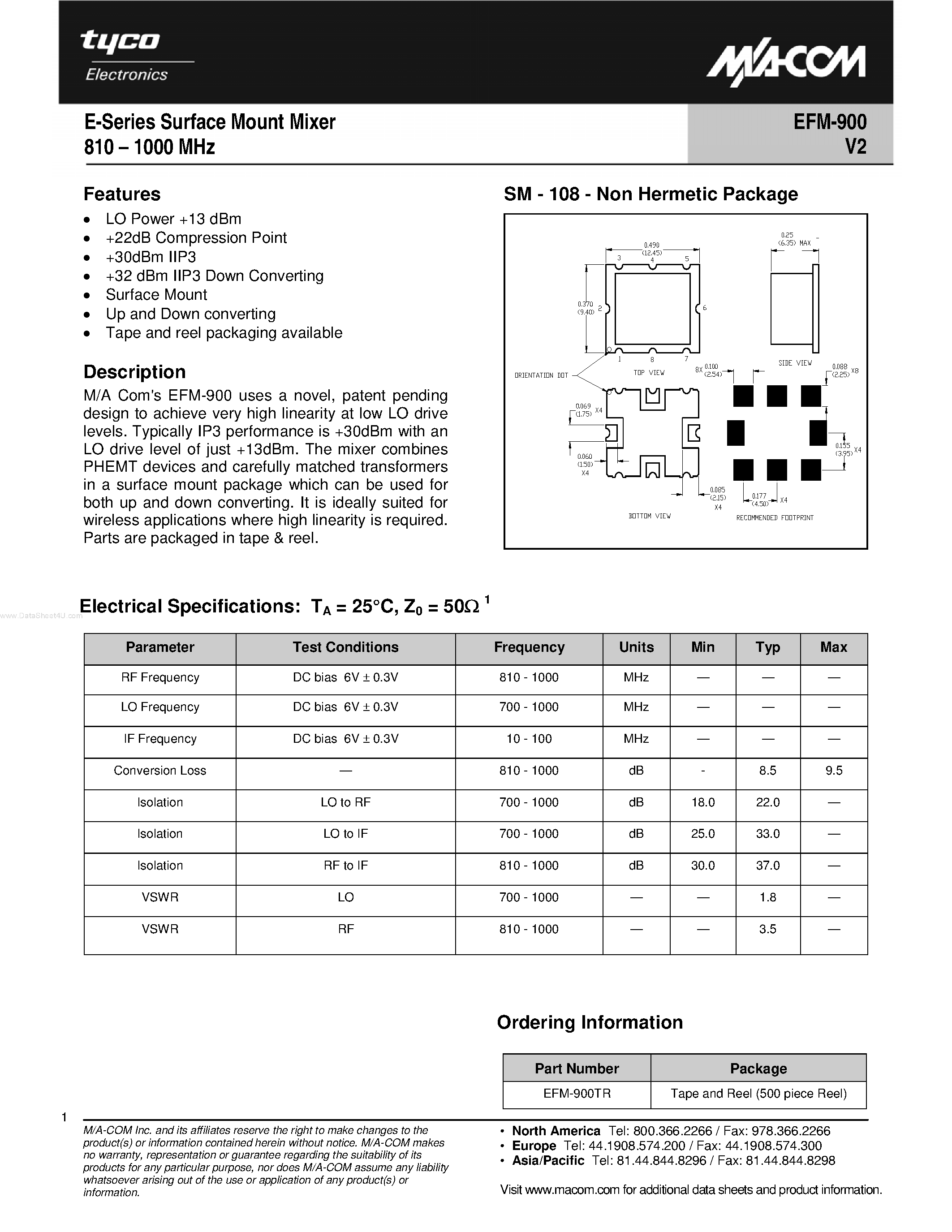 Datasheet EFM-900 - E-Series Surface Mount Mixer page 1