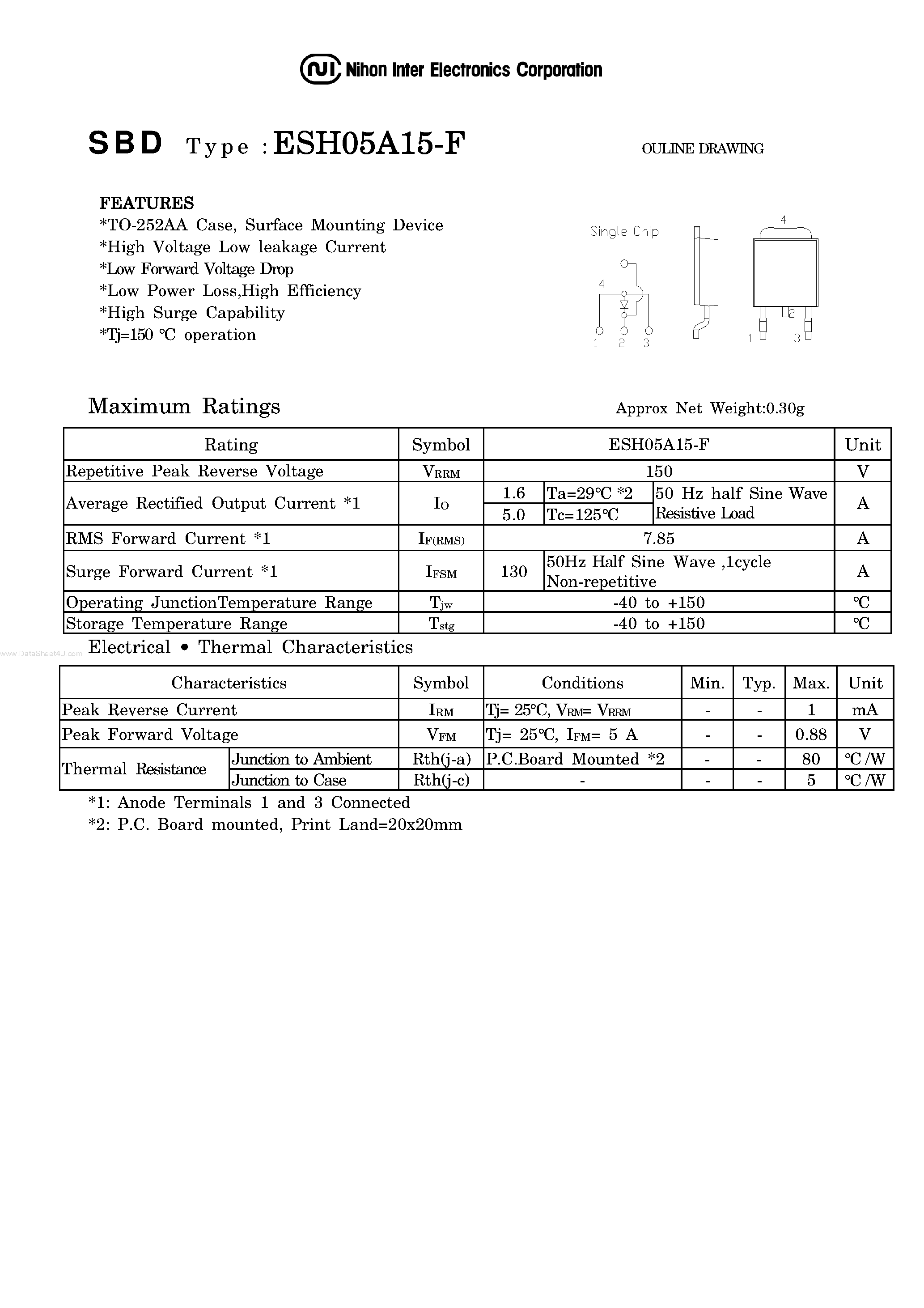 Даташит ESH05A15-F - Schottky Barrier Diode страница 1