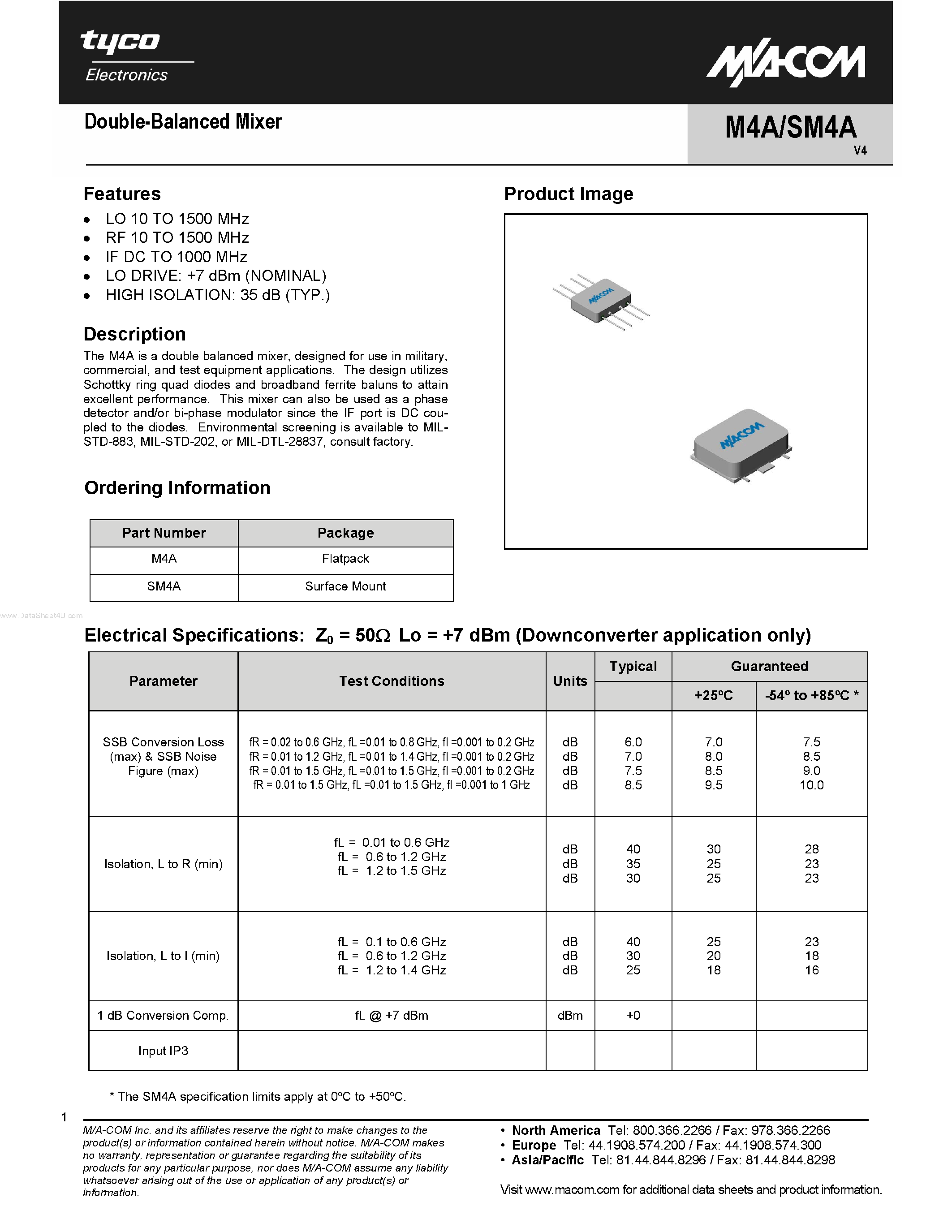 Datasheet SM4A - Double-Balanced Mixer page 1