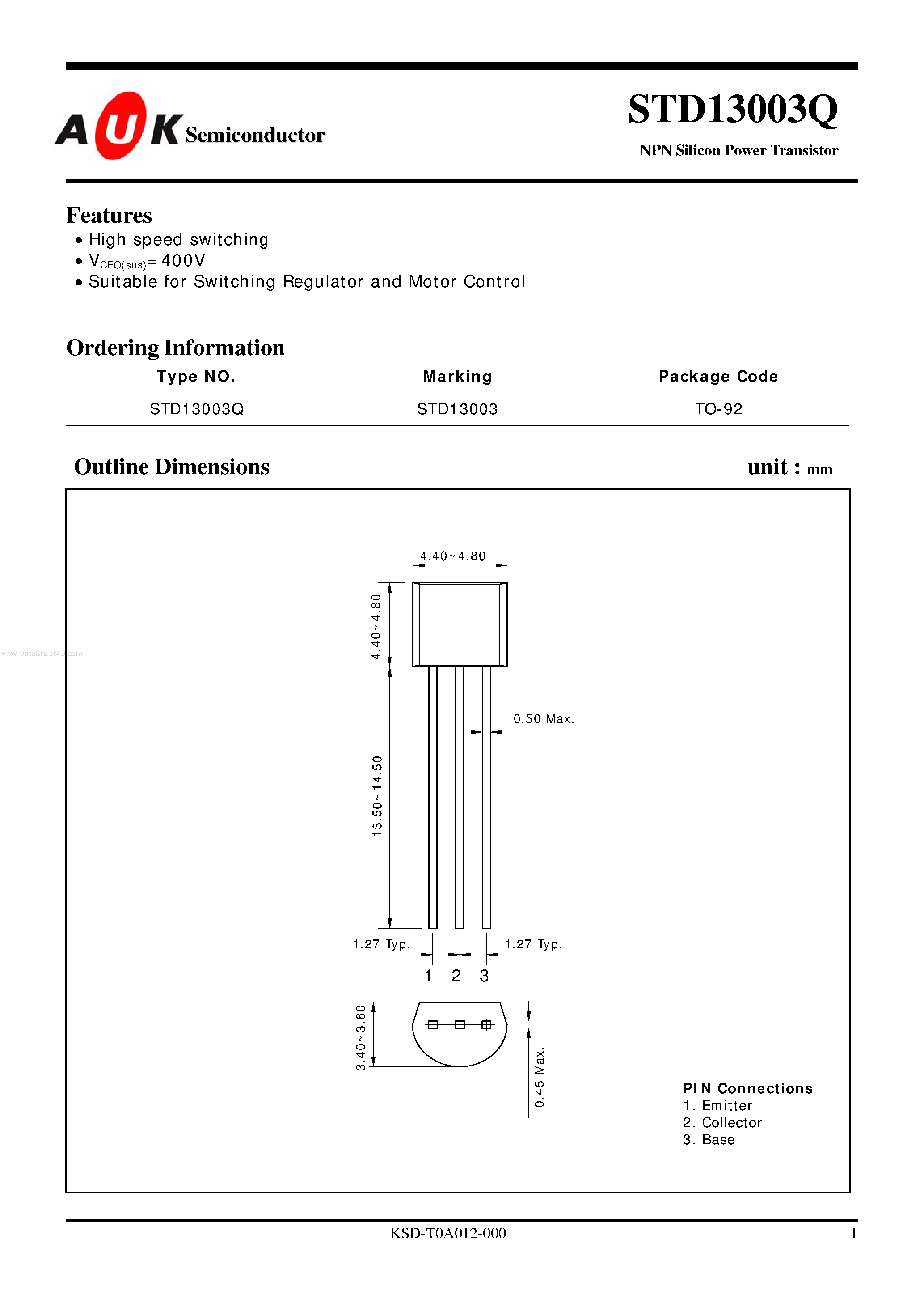 Datasheet STD13003Q - NPN Silicon Power Transistor page 1