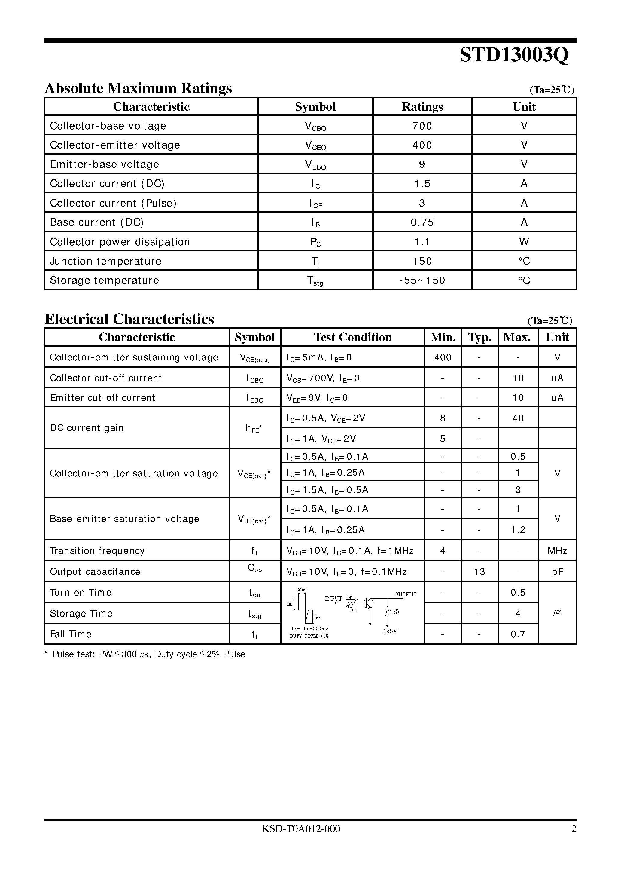 Datasheet STD13003Q - NPN Silicon Power Transistor page 2