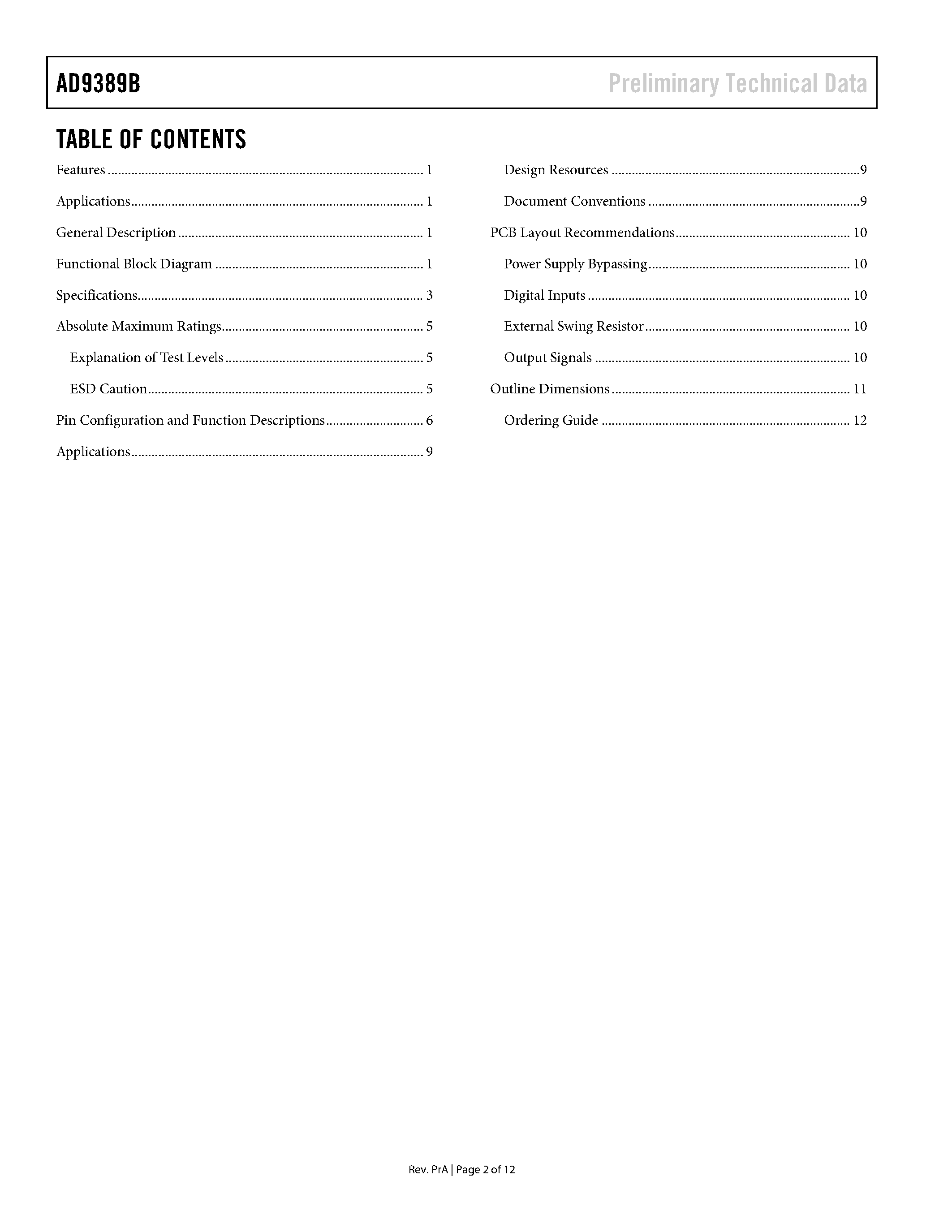 Datasheet AD9389B - High Performance HDMI/DVI Transmitter page 2