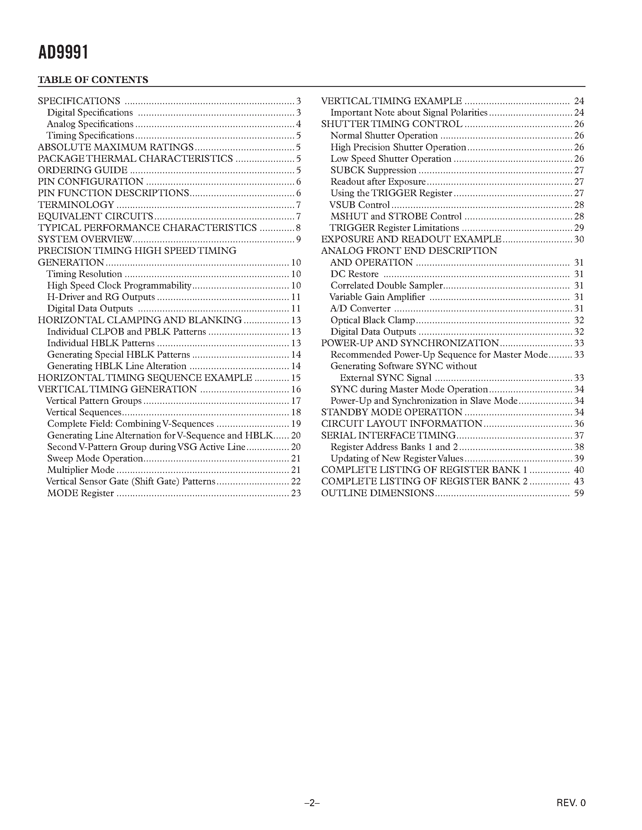 Datasheet AD9991 - 10-Bit CCD Signal Processor page 2