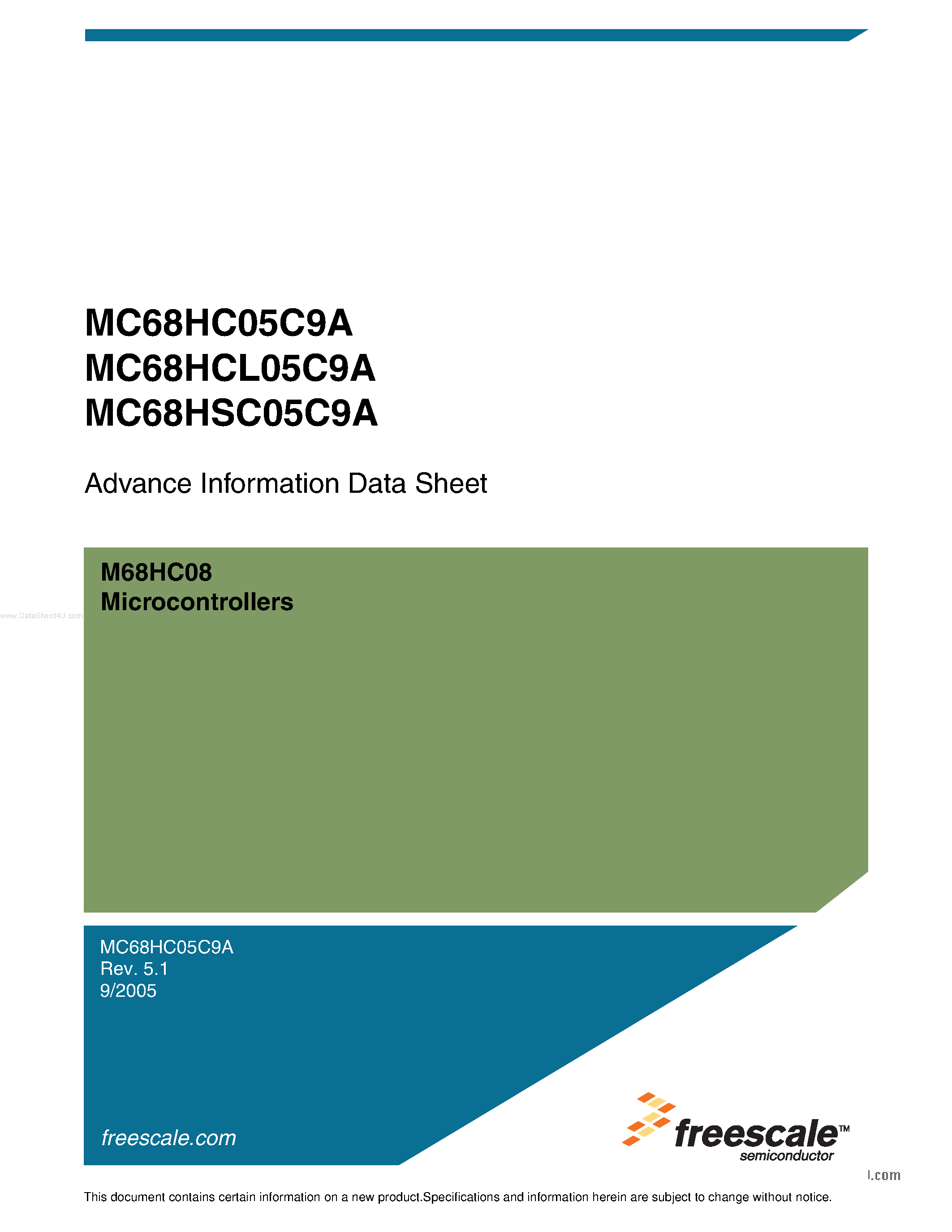 Datasheet MC68HC05C9A - (MC68Hxx05C9A) Microcontrollers page 1