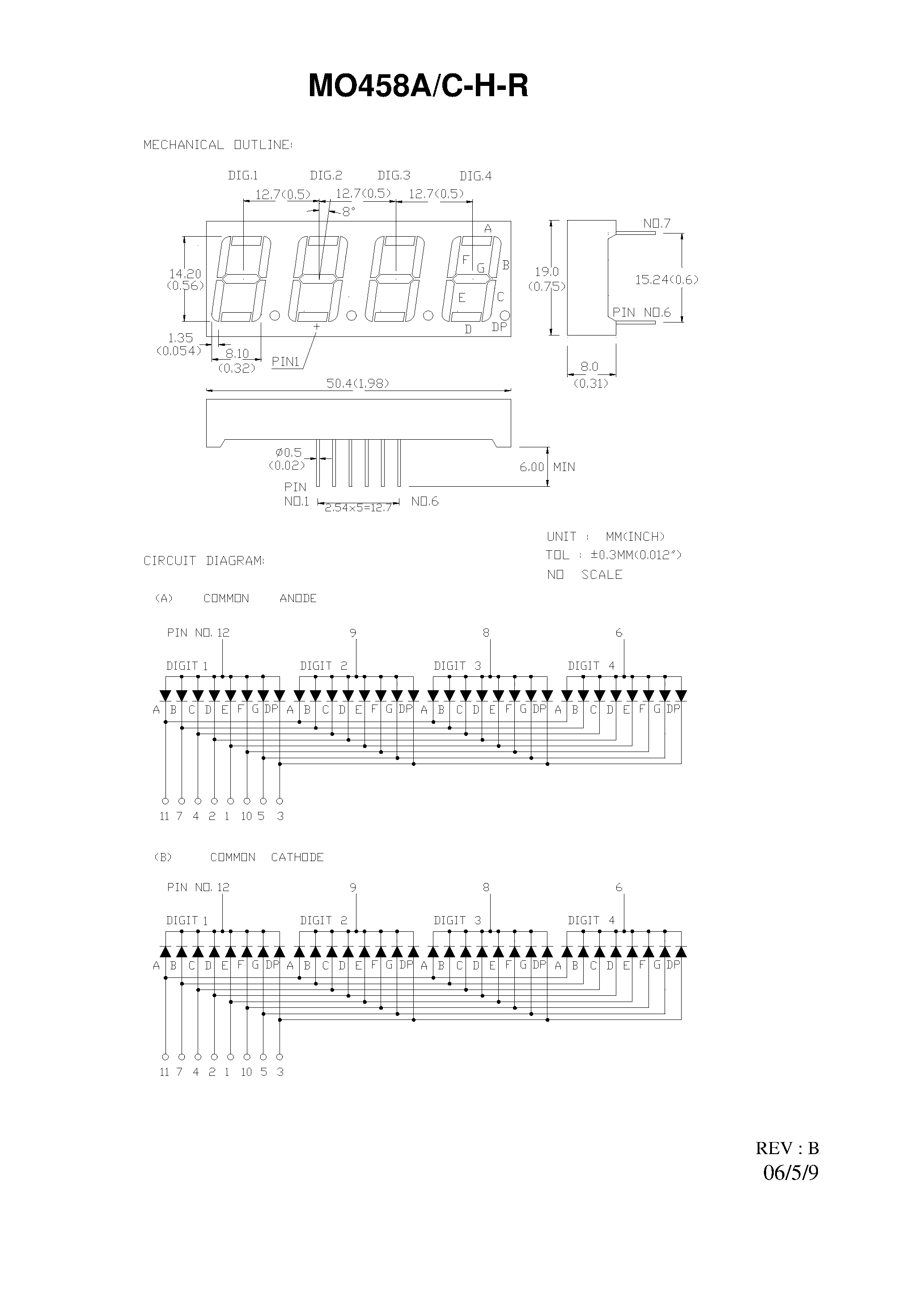 Даташит MO458A-H-R - FOUR DIGIT ORANGE LED DISPLAYS страница 2