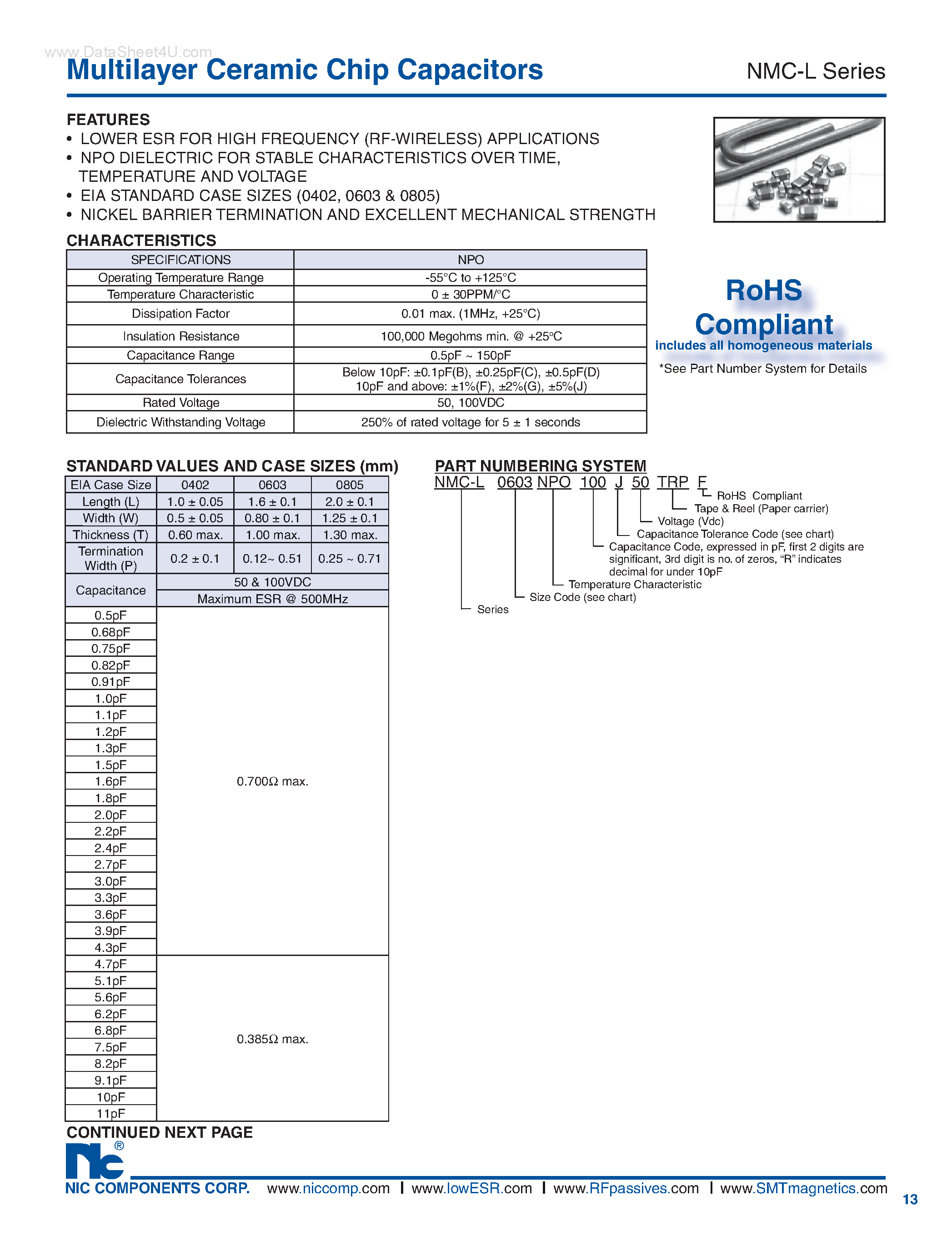 Datasheet NMC-L - Multilayer Ceramic Chip Capacitors page 1