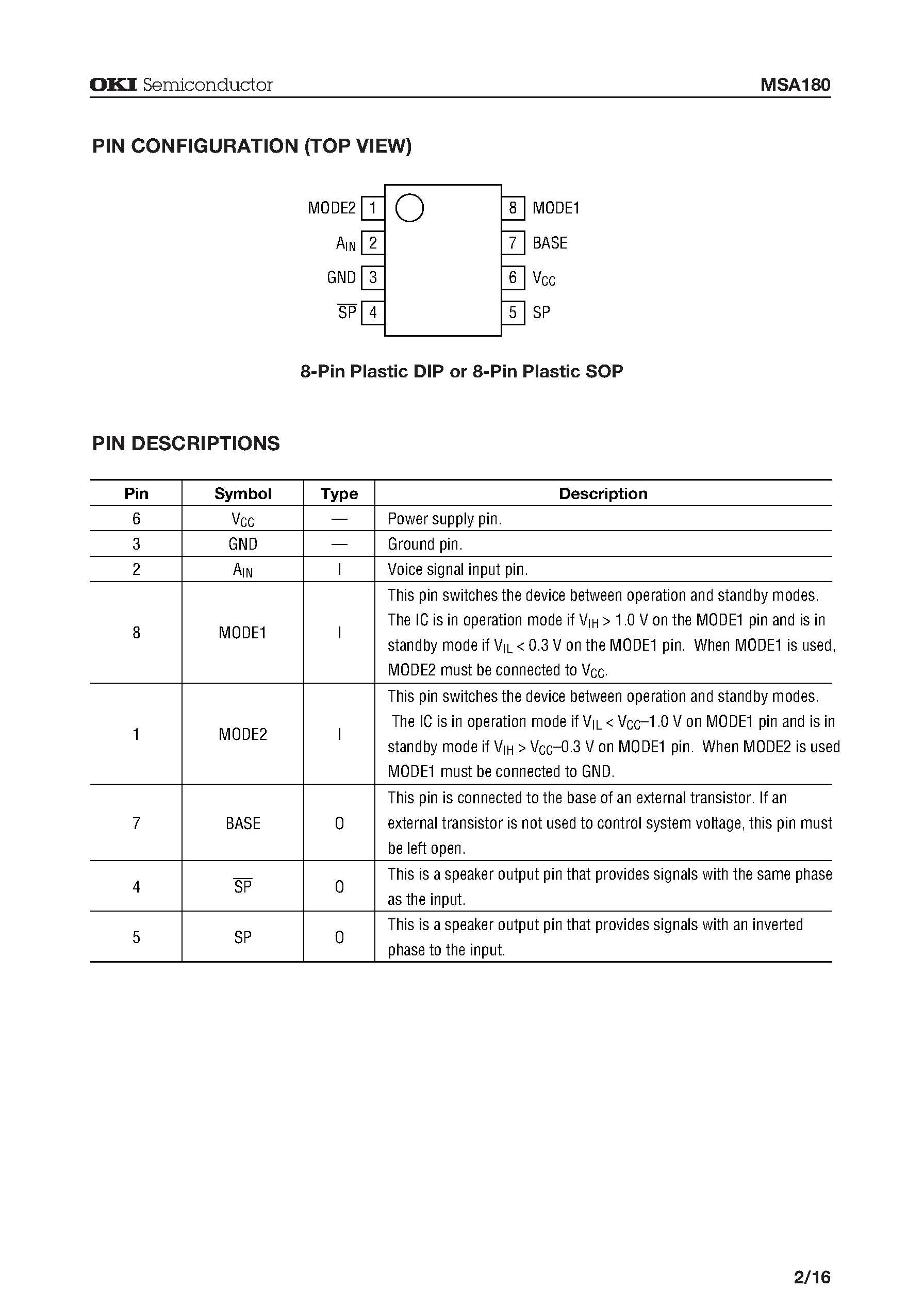 Datasheet MSA180 - Piezo Speaker Amplifier page 2