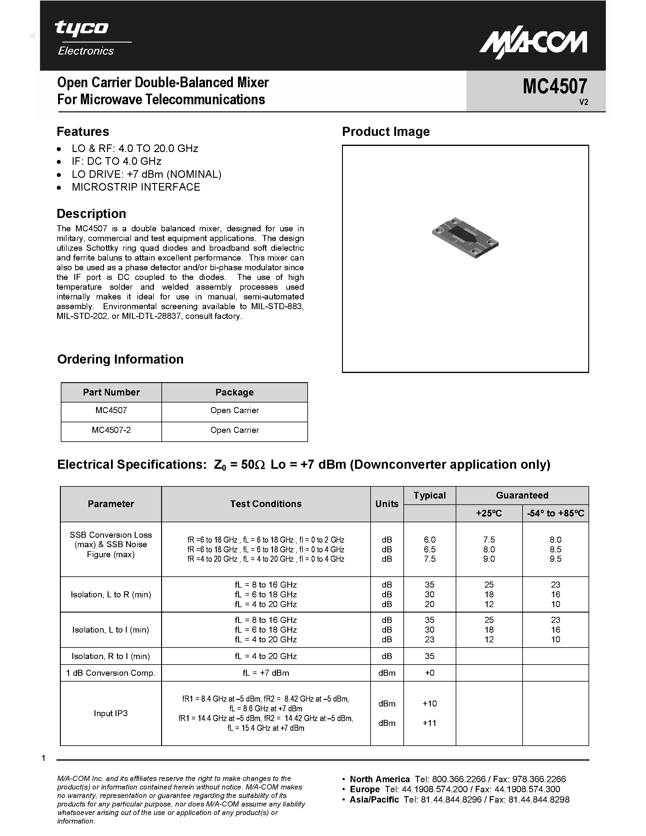 Datasheet MC4507 - Open Carrier Double-Balanced Mixer page 1