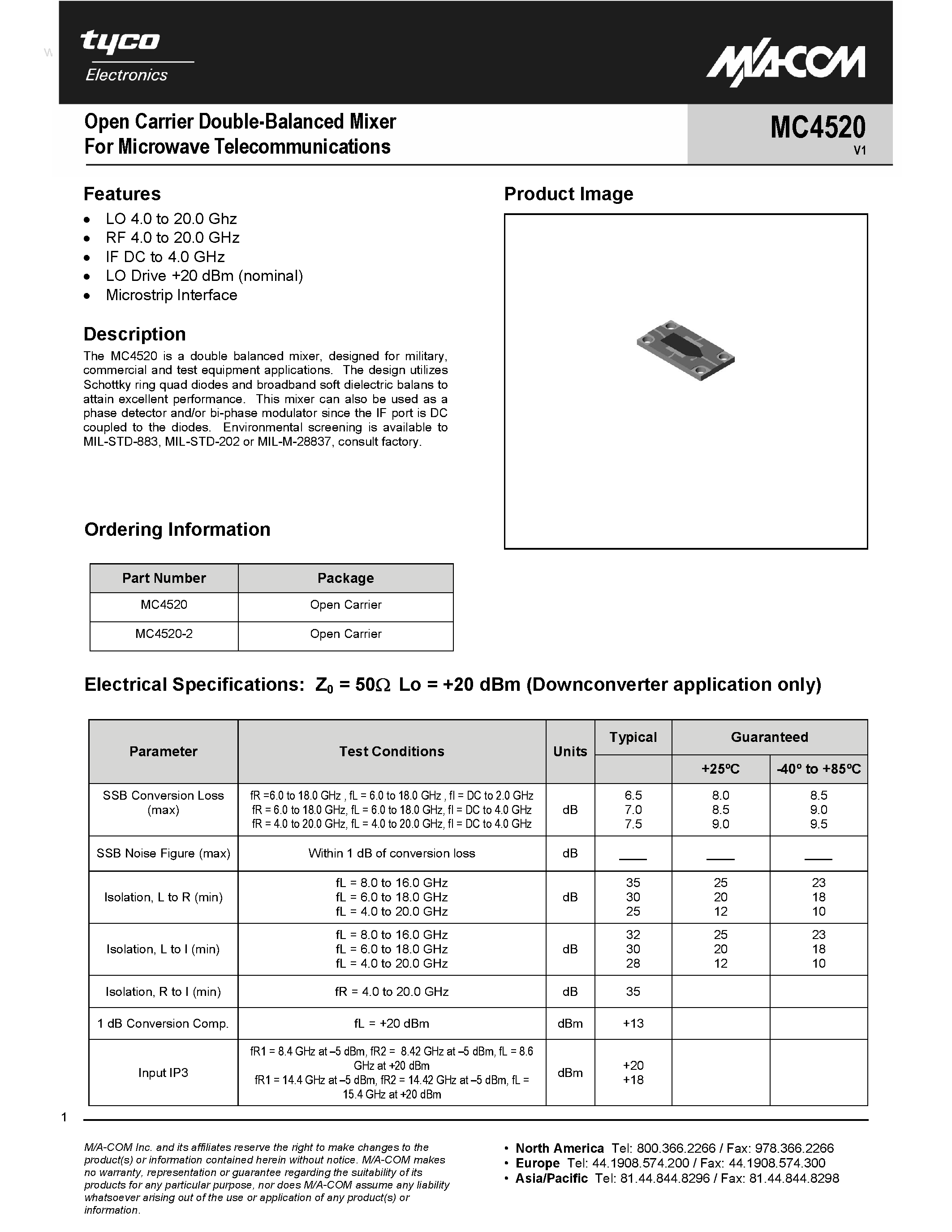 Datasheet MC4520 - Open Carrier Double-Balanced Mixer page 1