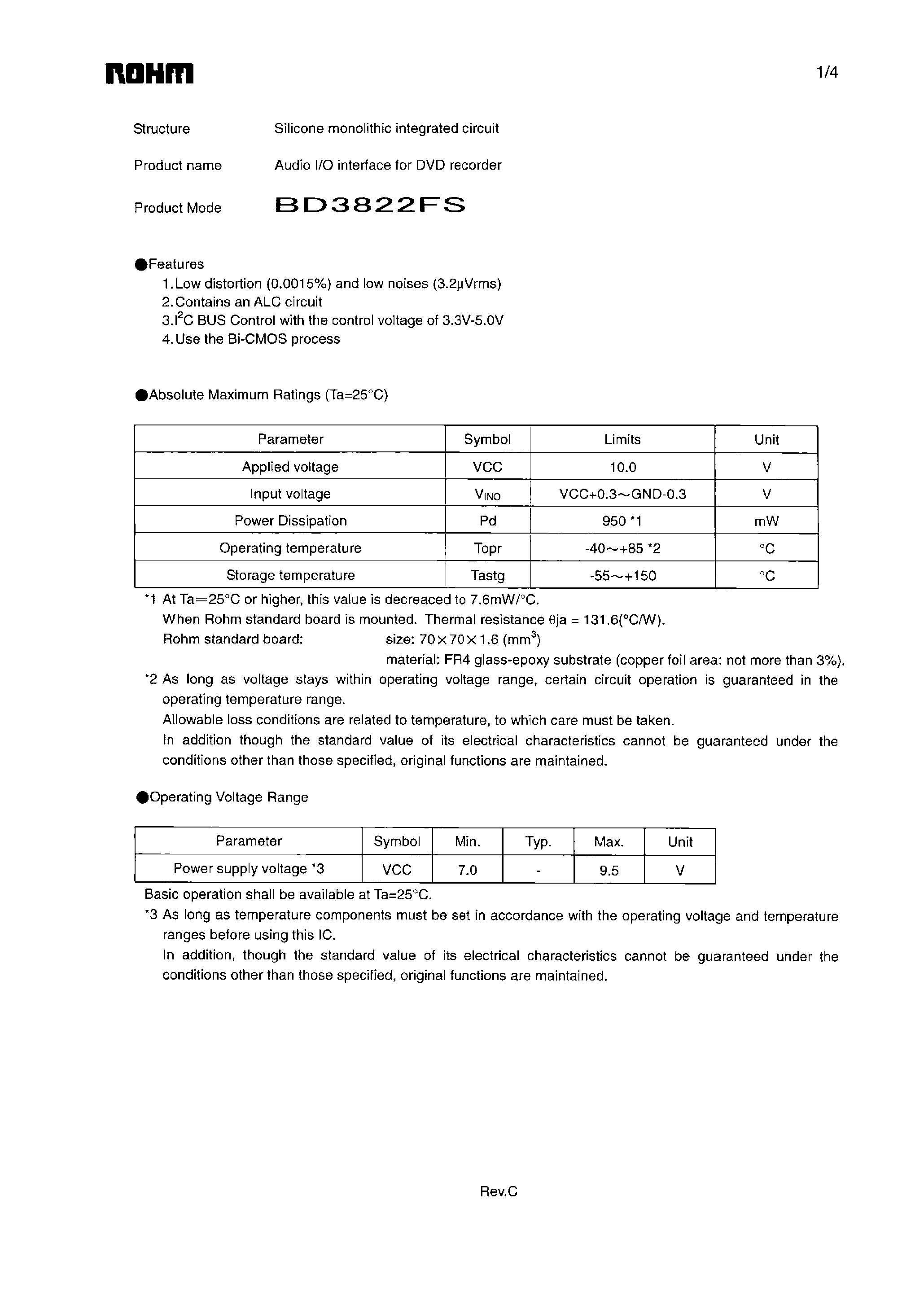 Даташит BD3822FS - Audio I/O interface страница 1