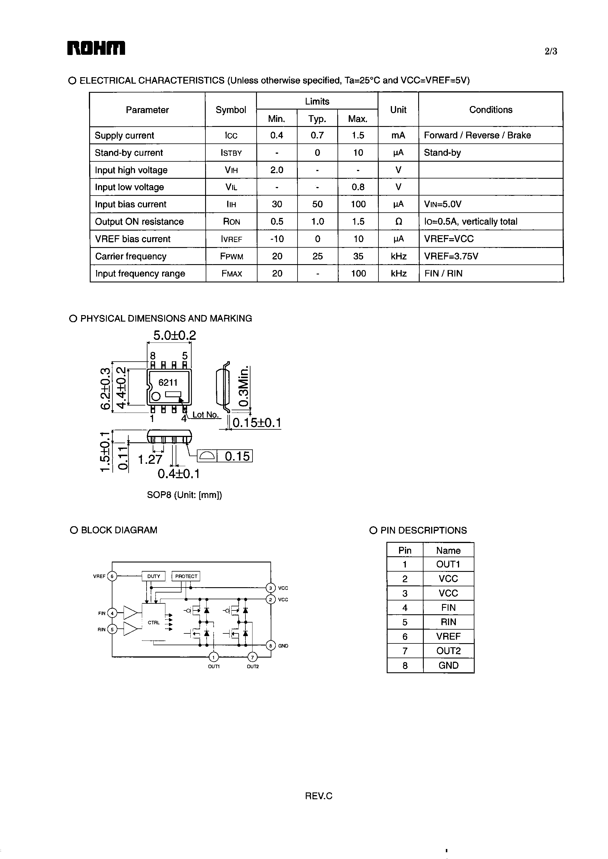 Даташит BD6211F - H-bridge driver страница 2