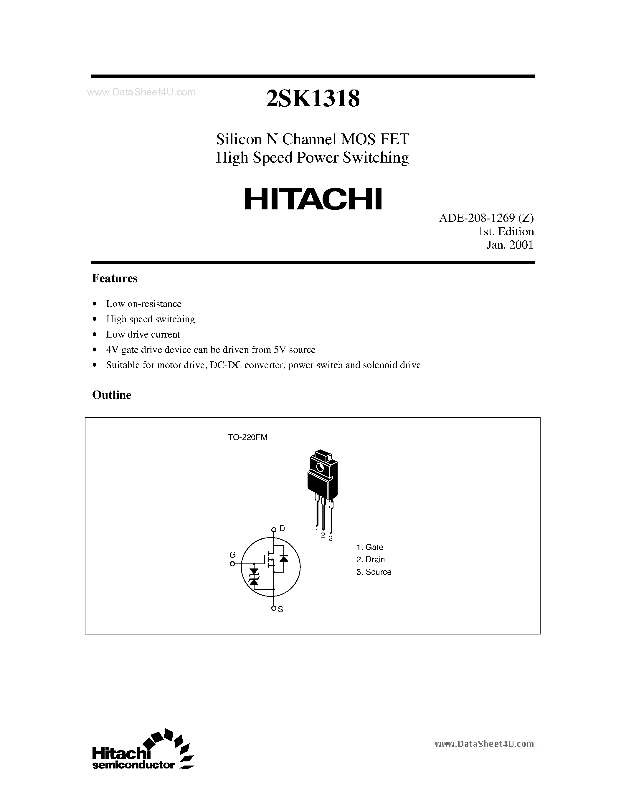 Datasheet 2SK1318 - Silicon N Channel MOS FET High Speed Power Switching page 1