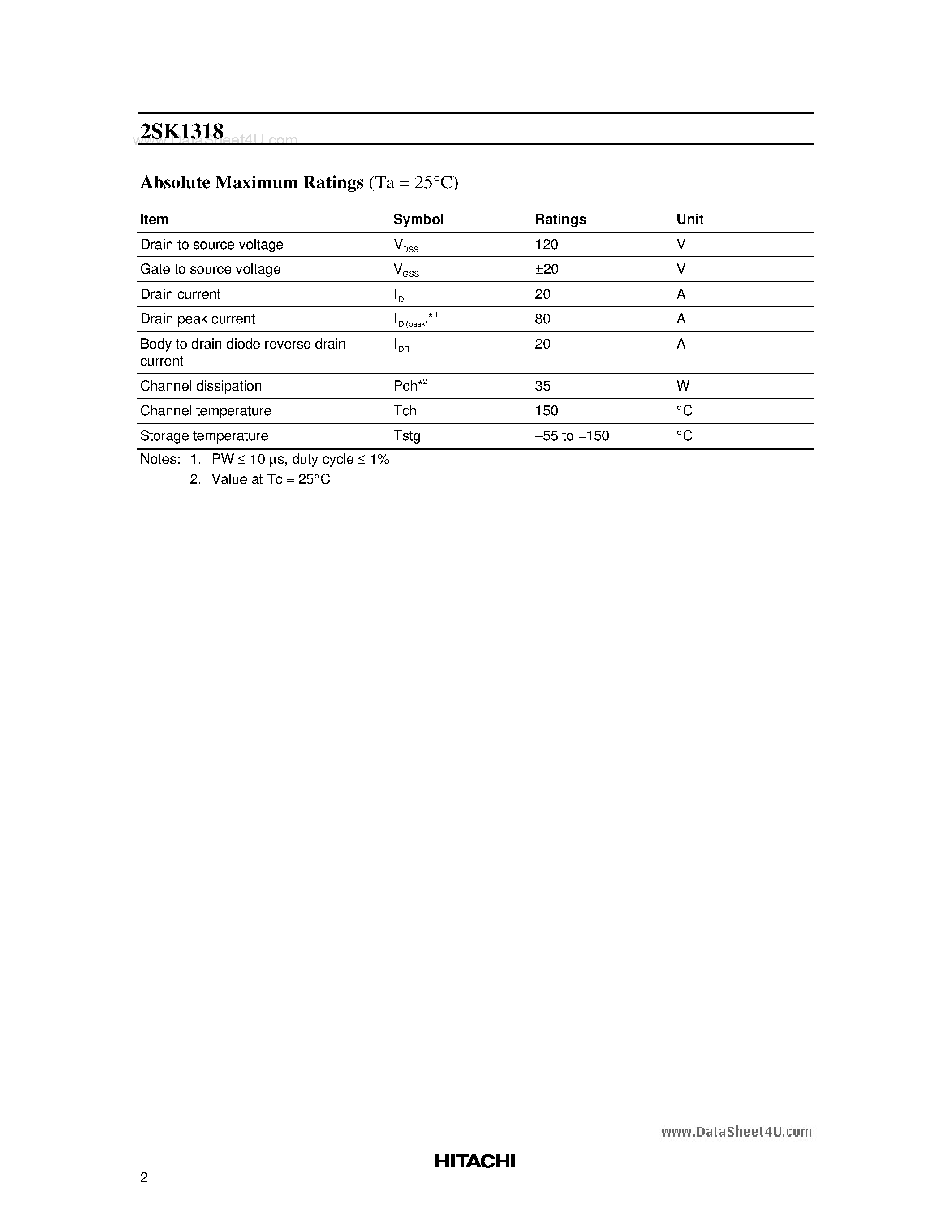 Datasheet 2SK1318 - Silicon N Channel MOS FET High Speed Power Switching page 2