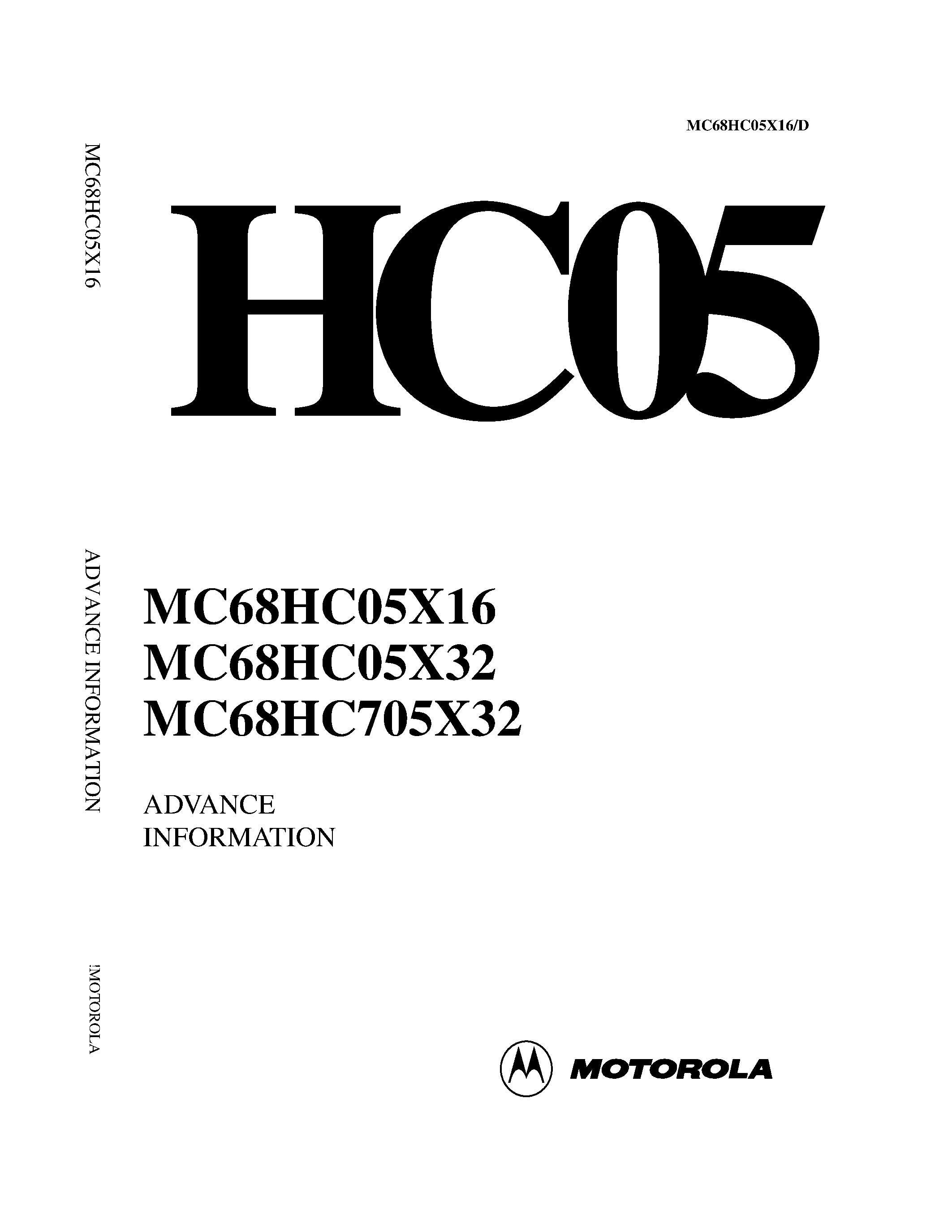 Datasheet MC68HC05X16 - (MC68HCx05Xxx) High-density complementary metal oxide semiconductor (HCMOS) microcontroller unit page 1