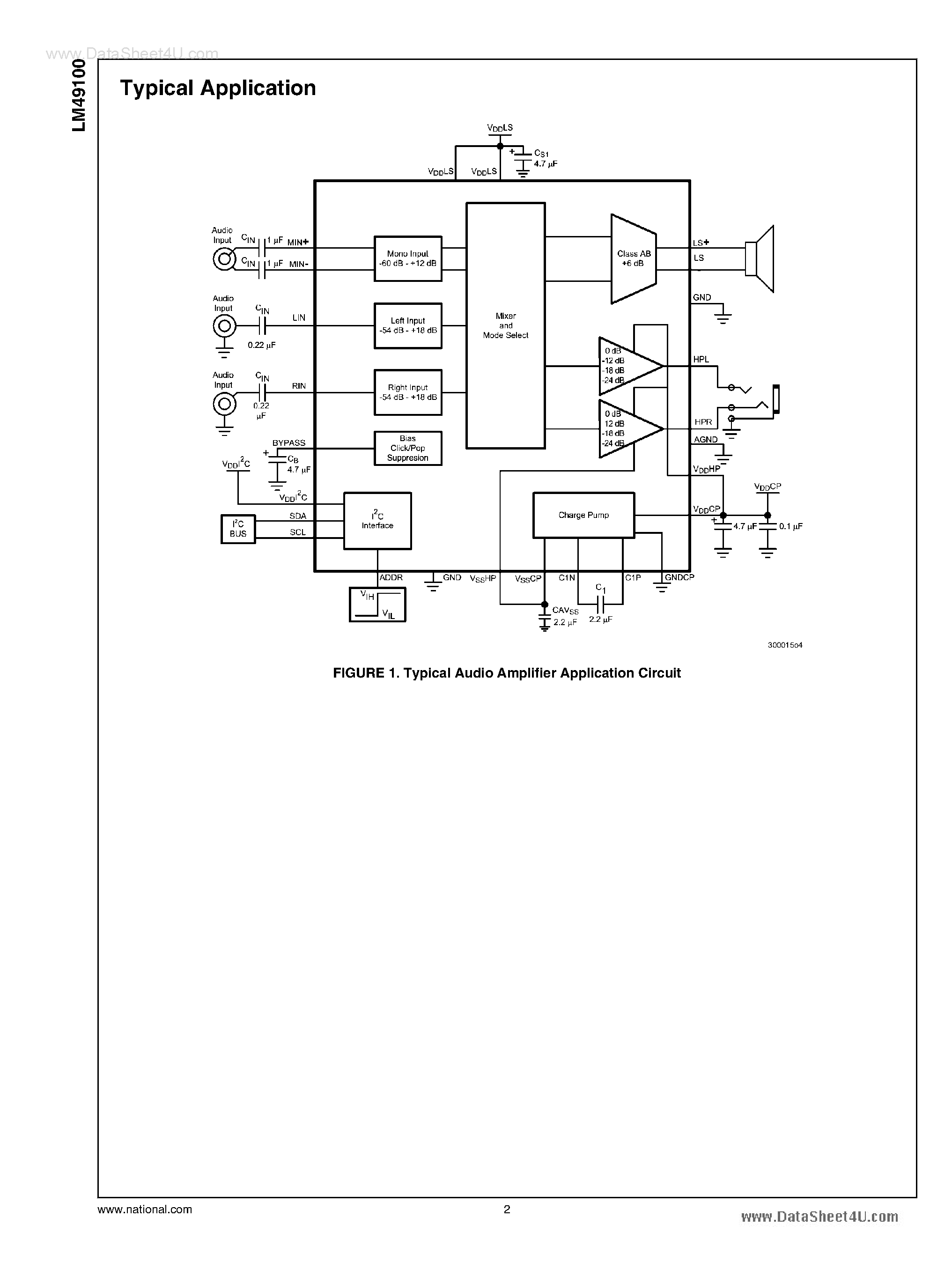 Даташит LM49100 - Mono Class AB Audio Subsystem страница 2