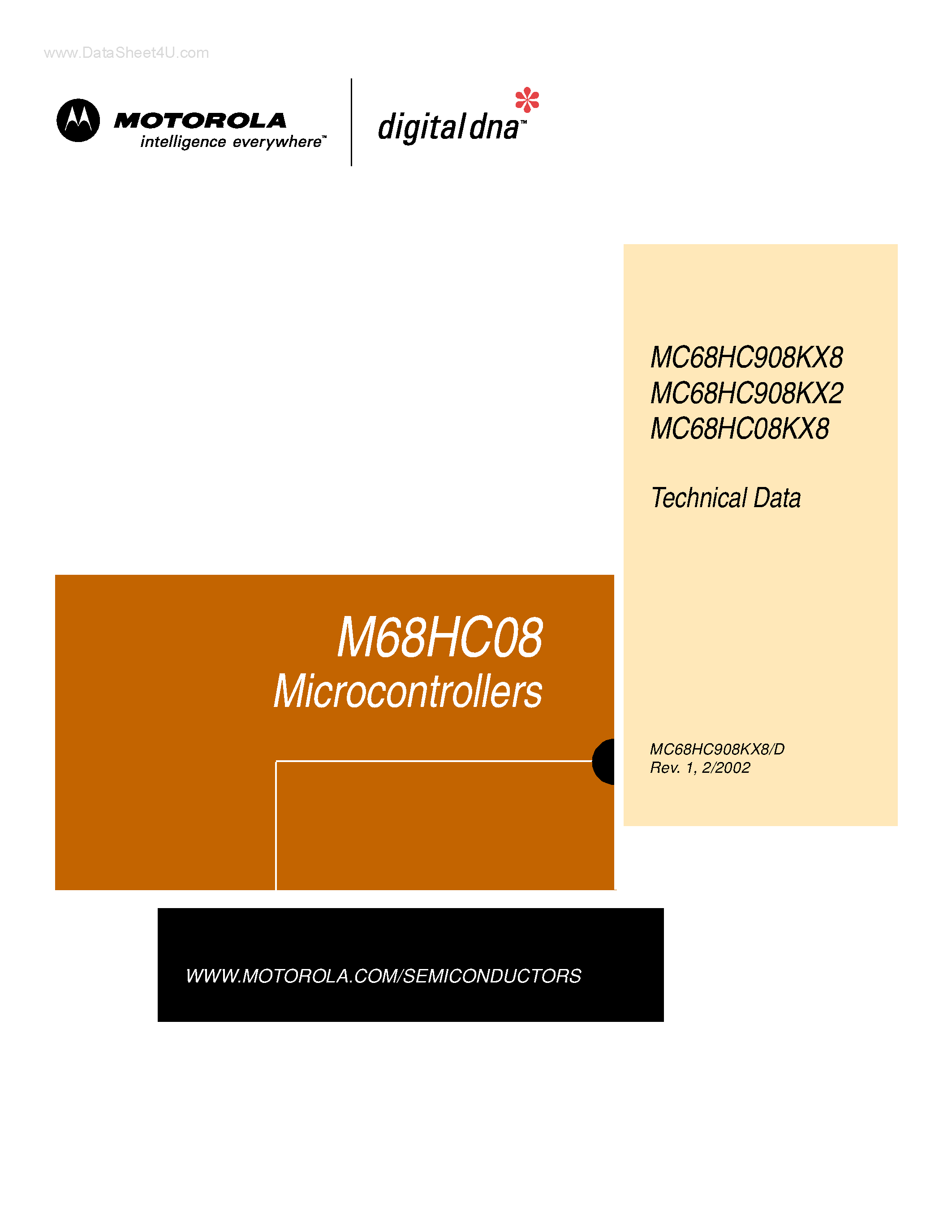 Datasheet MC68HC08KX8 - (MC68HCx08KXx) Microcontrollers page 1