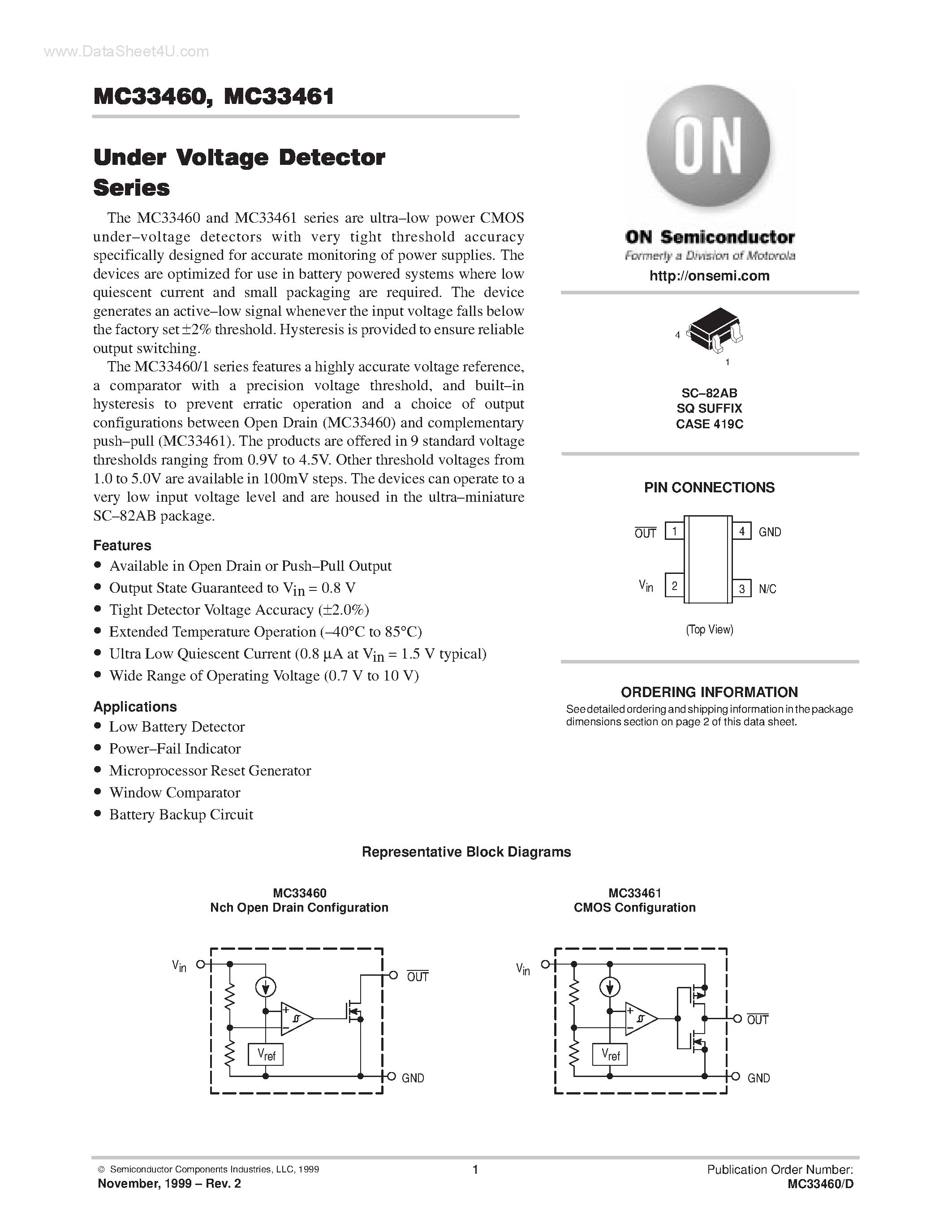 Datasheet MC33460 - (MC33460 / MC33461) Under Voltage Detector Series page 1