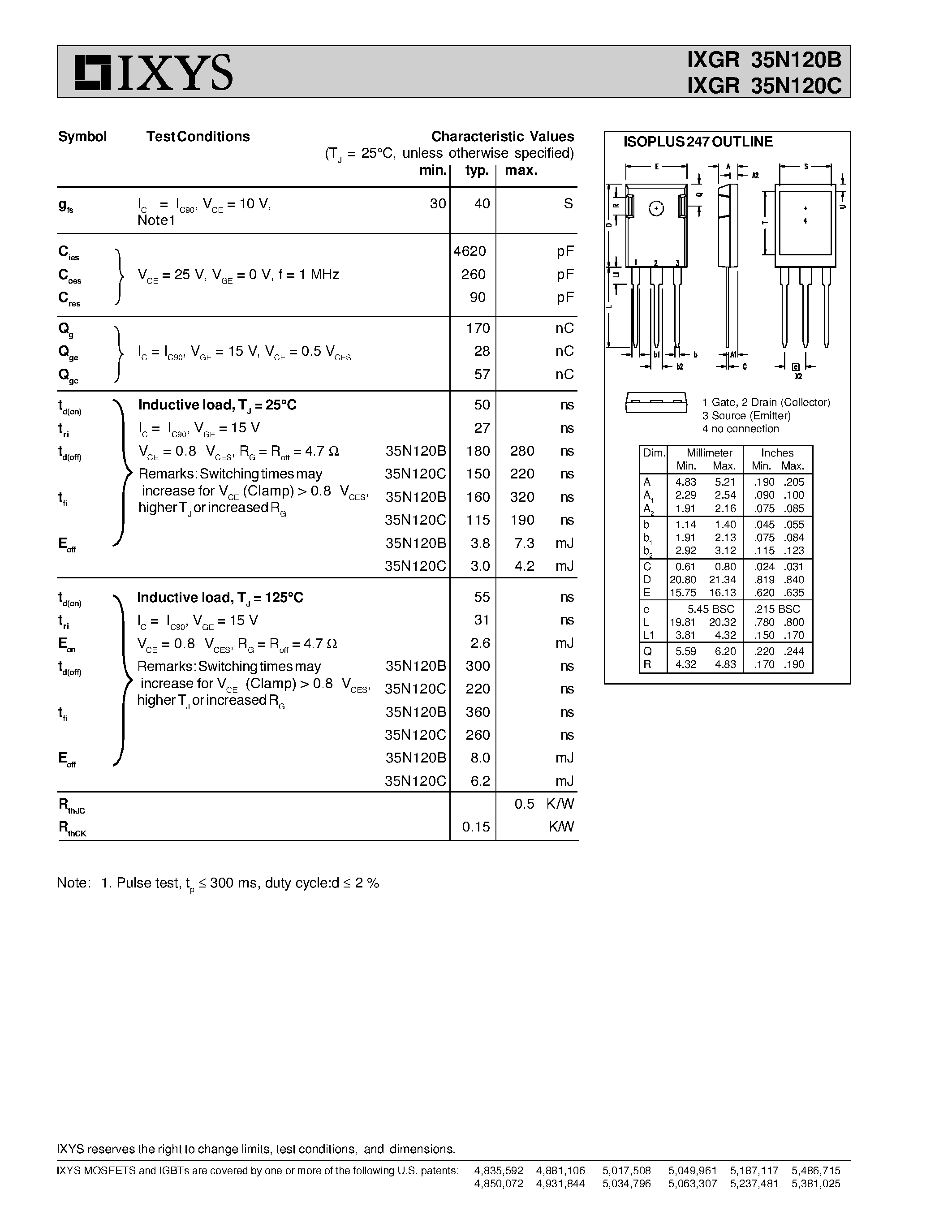 Datasheet IXGR35N120B - (IXGR35N120B/C) HiPerFAST IGBT ISOPLUS247 page 2